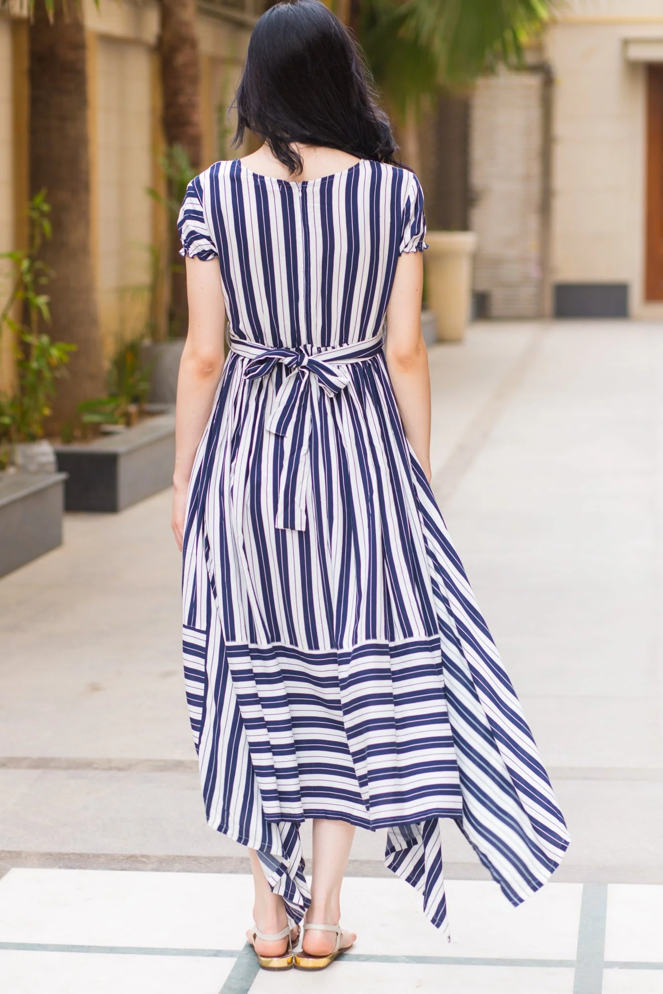 Unique Assymetrical Striped Maternity Dress - Chenance