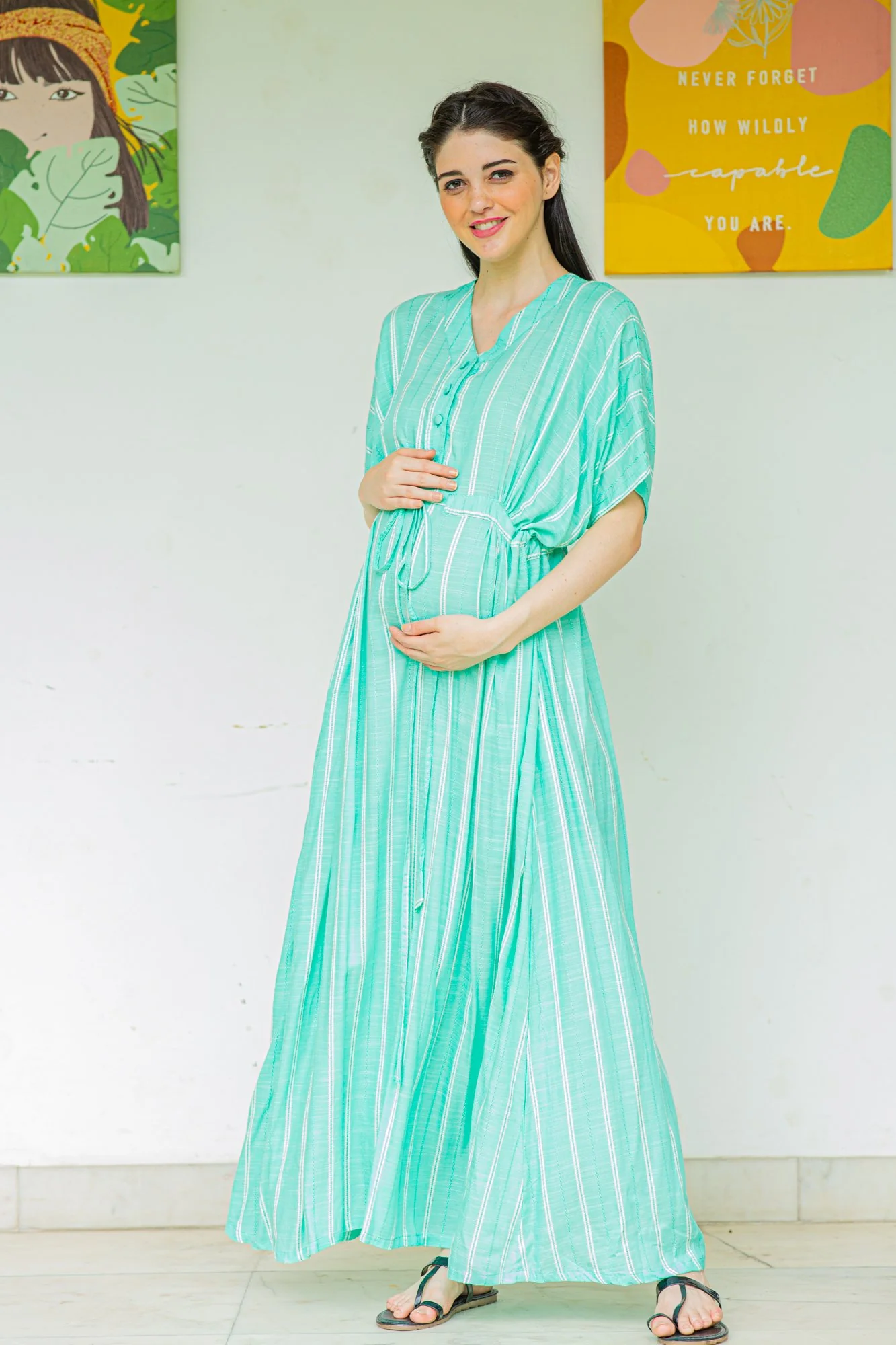 Pastel Green Maternity & Nursing Dress / Delivery Gown/ Night Dress - Chenance