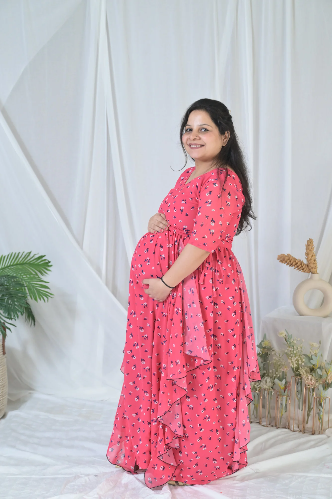 Barbie Pink Floral Maternity Flow Dress - Chenance