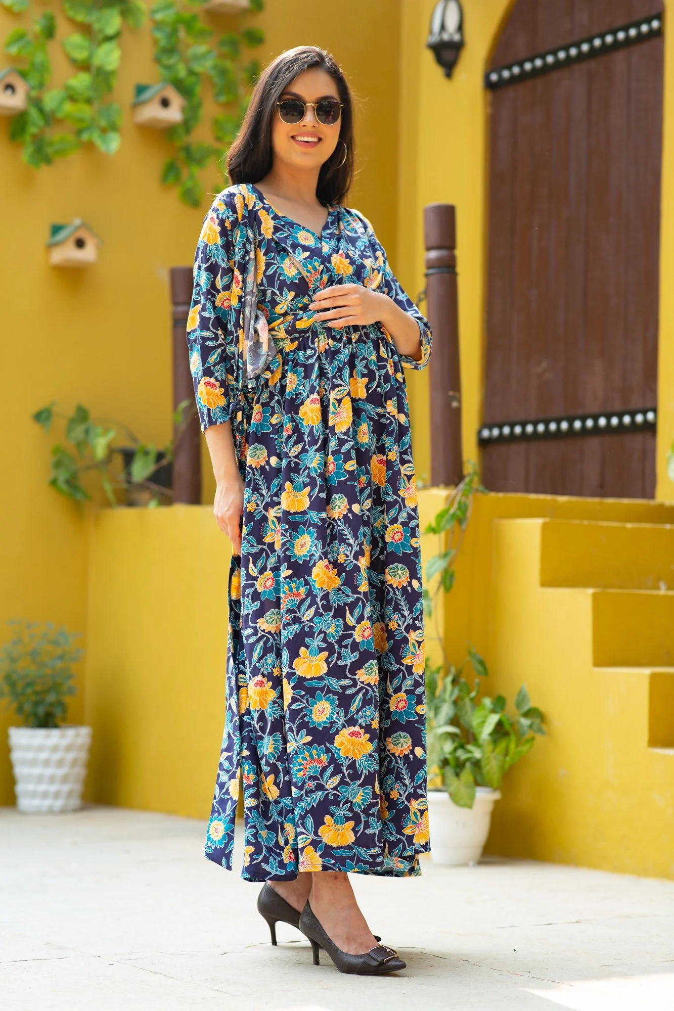 Navy Blossom Maternity & Nursing Wrap Dress - Chenance