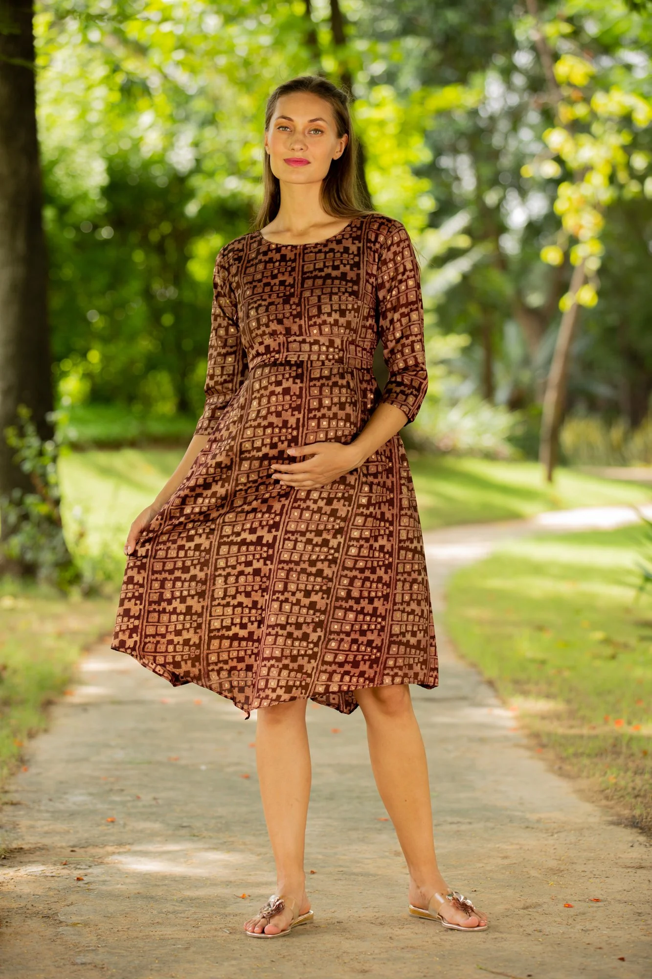 Silk Sheen Maternity & Nursing Horizontal Zip Dress - Chenance