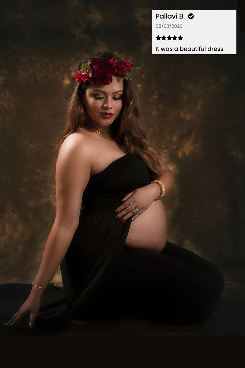 Exclusive Black Off-Shoulder Long Trail Maternity Photoshoot Gown - Chenance