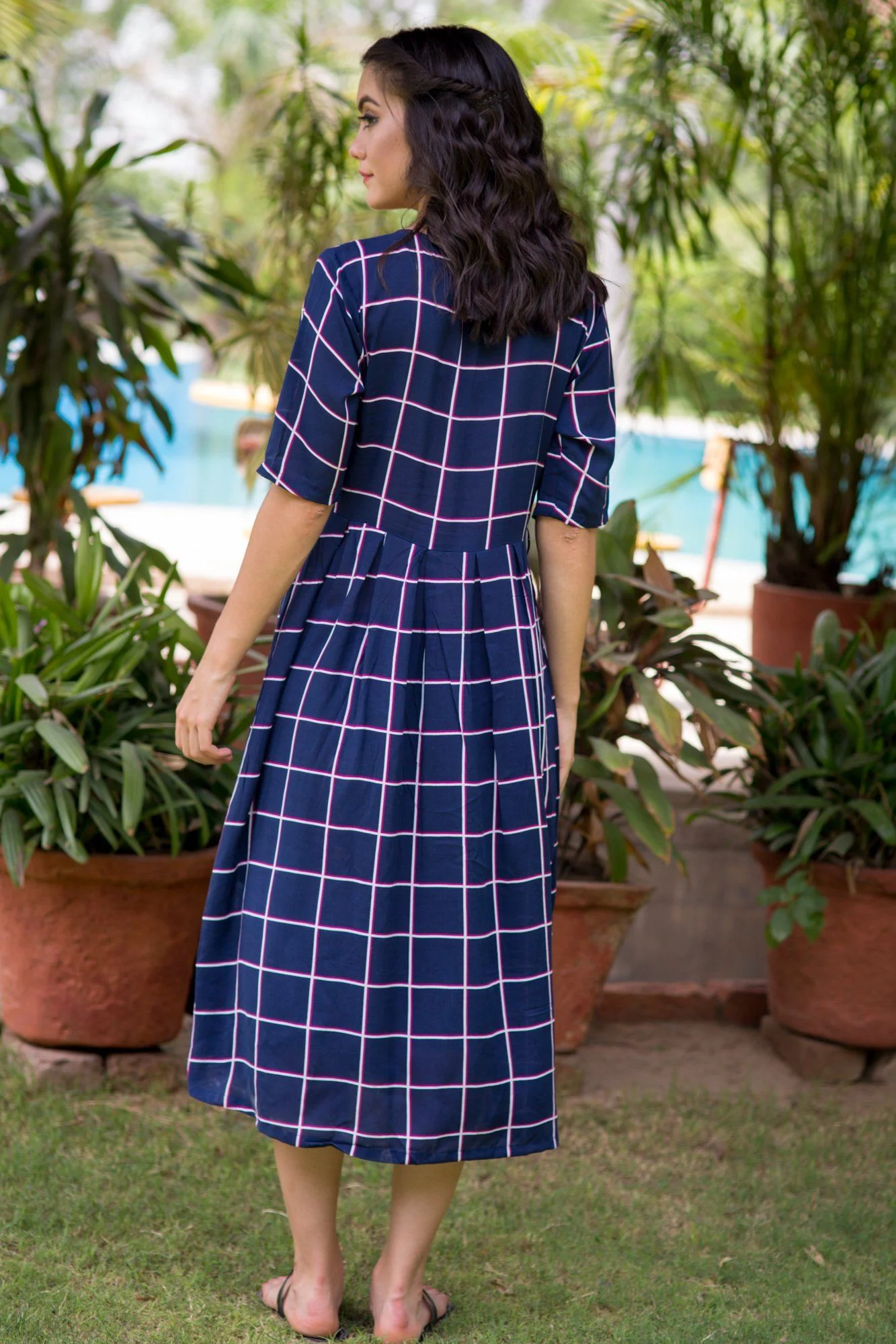 Navy Cotton Maternity and Nursing Dress - Chenance