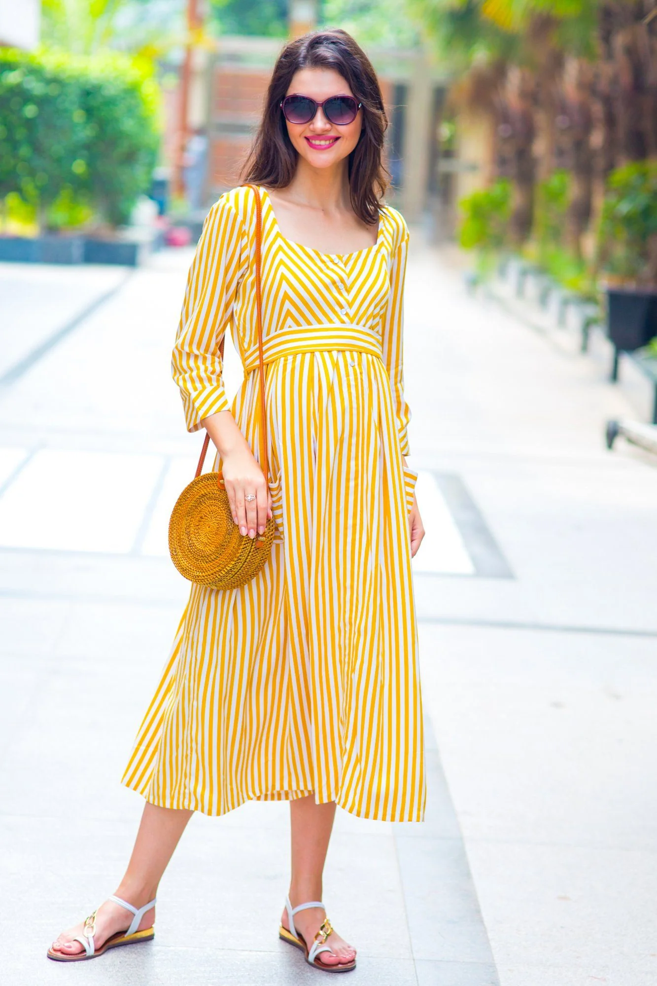 Sunshine Striped Pocket Maternity & Nursing Dress - Chenance