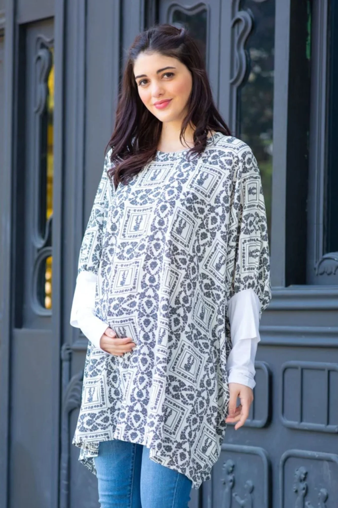 Geometrical Crepe Maternity Kaftan Top - Chenance