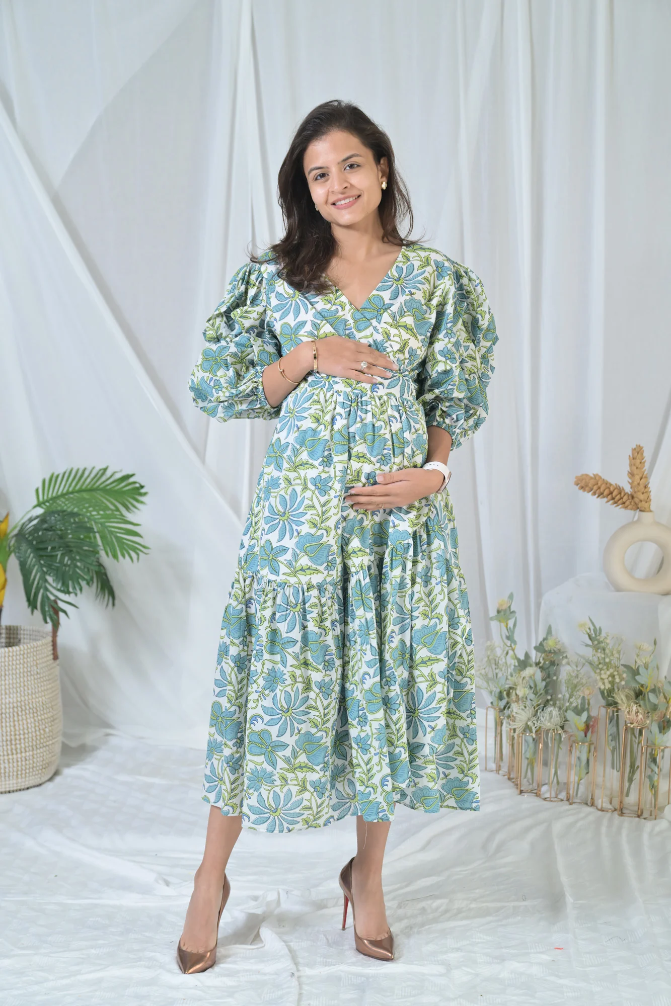 Daisy Blue Maternity & Nursing Frill Wrap Dress (100% Cotton) - Chenance
