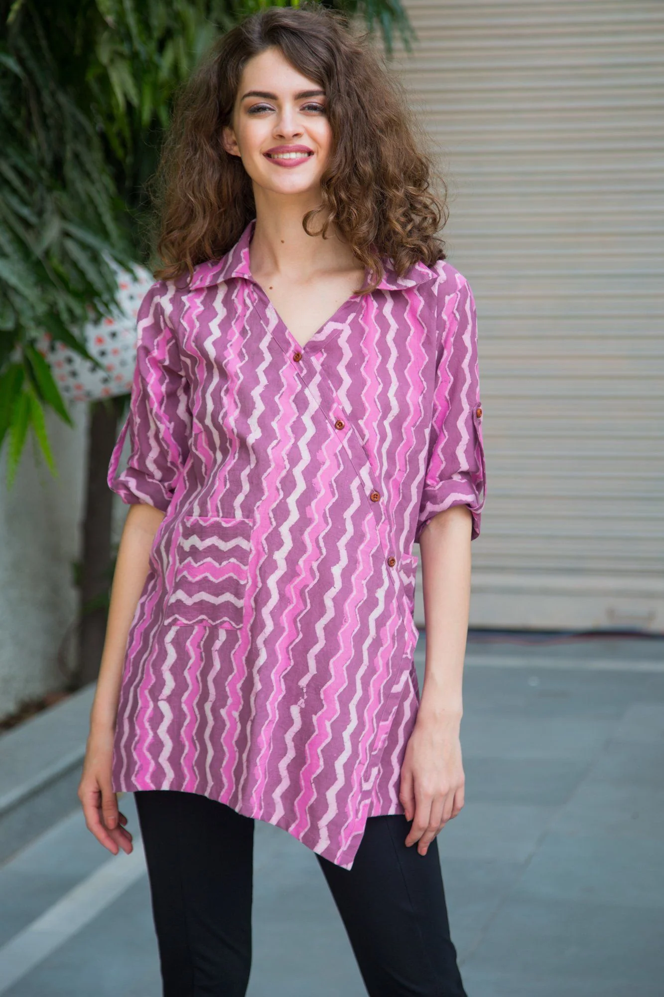 Cotton Geometrical Lavender Pink Maternity & Nursing Top - Chenance