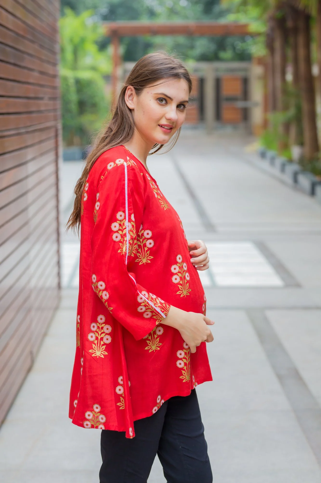 Ruby Red Gold Viscose Maternity & Nursing Top - Chenance