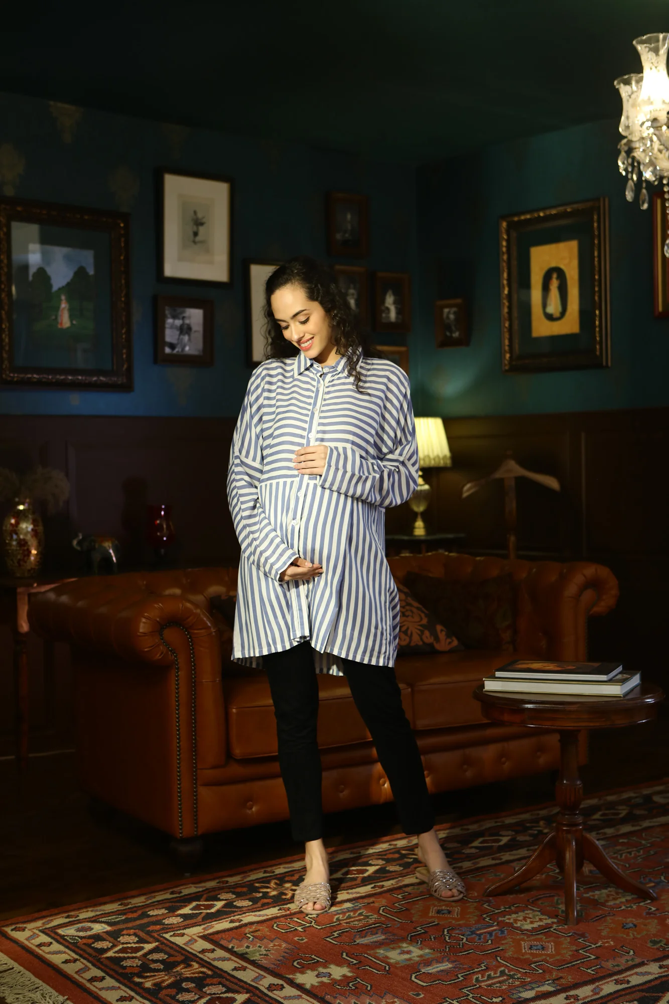 Classic Slate Striped Maternity & Nursing Shirt Dress - Chenance