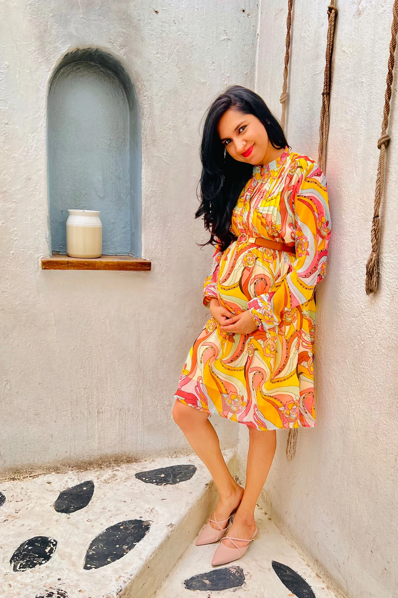 Sage Floral Maternity & Nursing Pintucks Knee Dress - Chenance