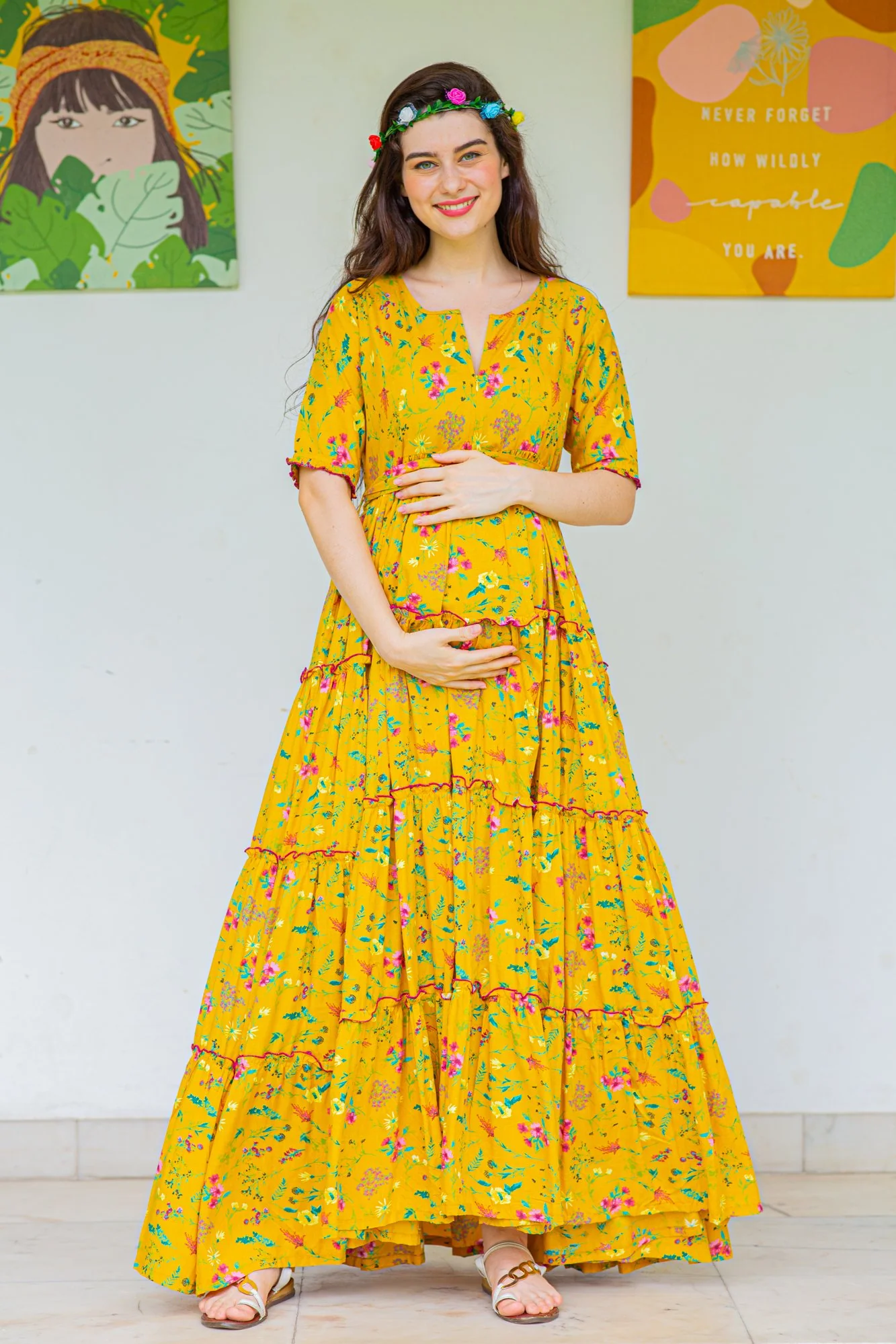 Jade Sunny Frill Maternity & Nursing Dress - Chenance