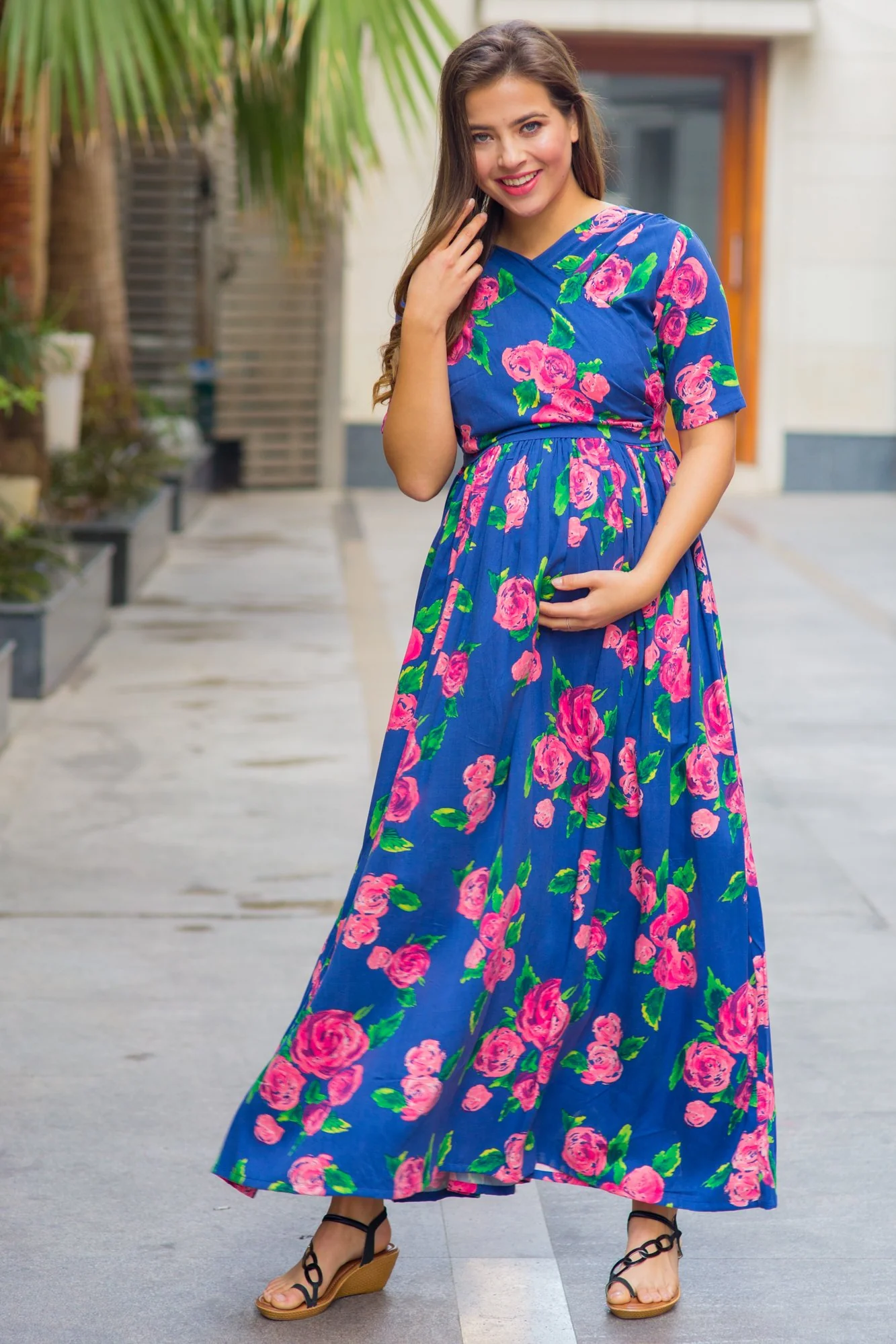 Rose Blossom Maternity & Nursing Wrap Dress - Chenance