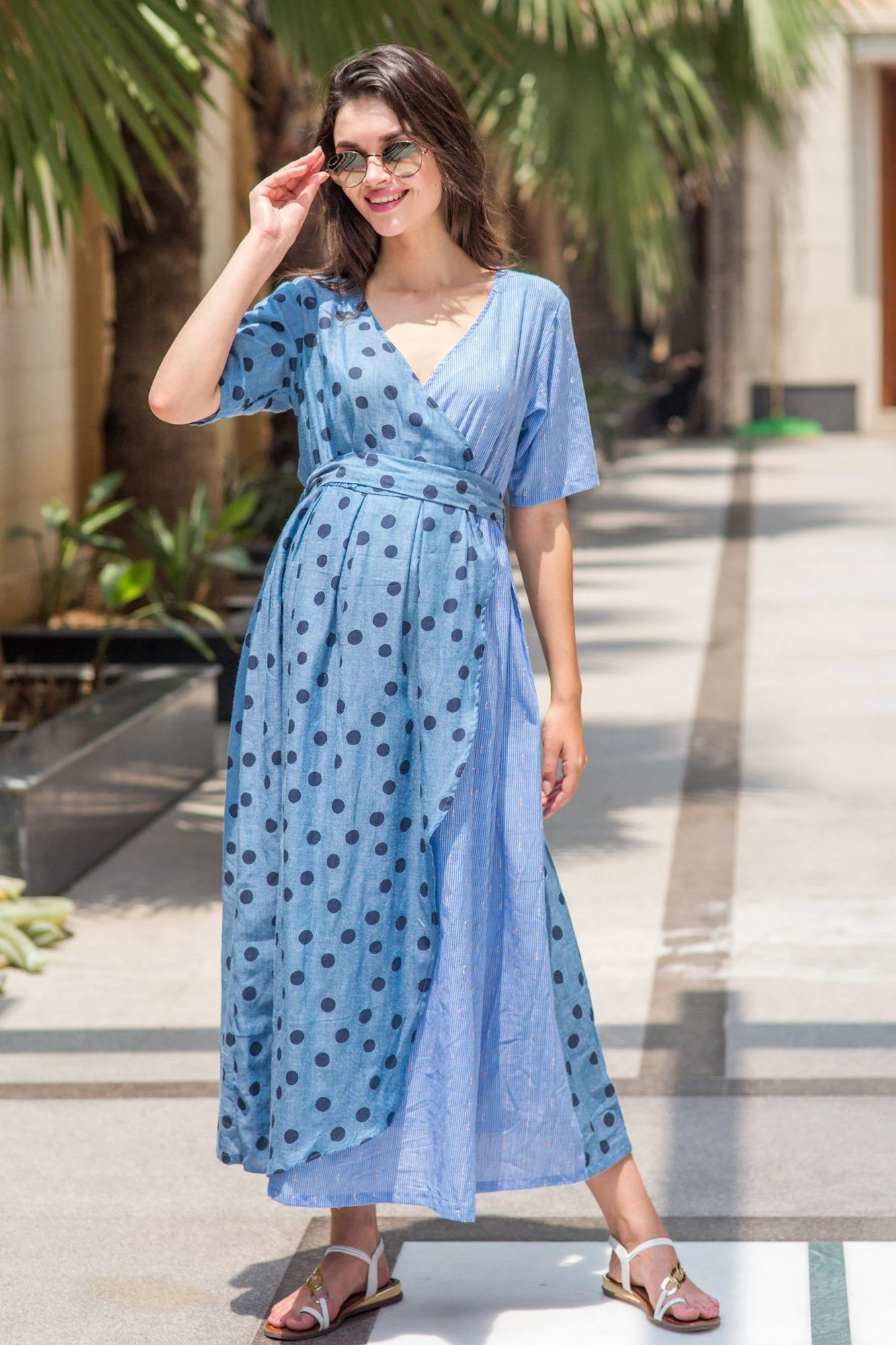 Cotton Sky Polka Maternity & Nursing Wrap Dress - Chenance