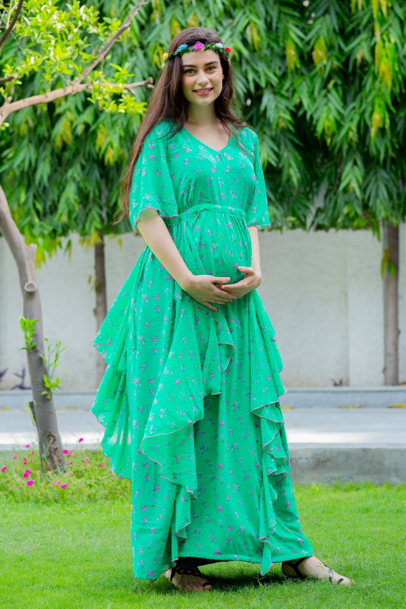 Emerald Floral Maternity Flow Dress - Chenance