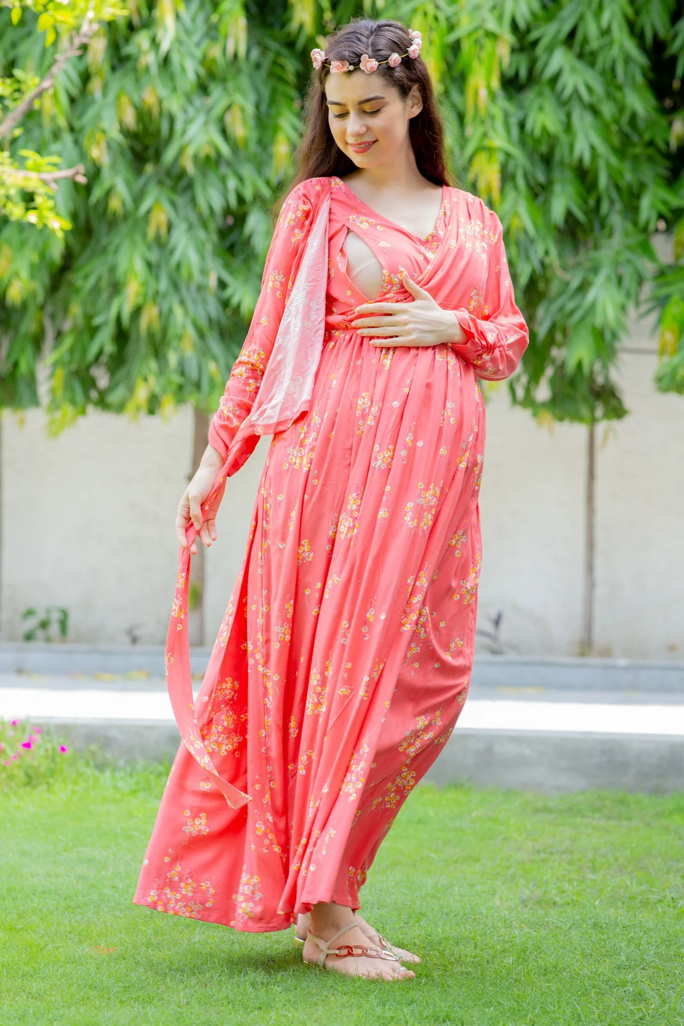 Pink Blush Floral Maternity & Nursing Wrap Dress - Chenance