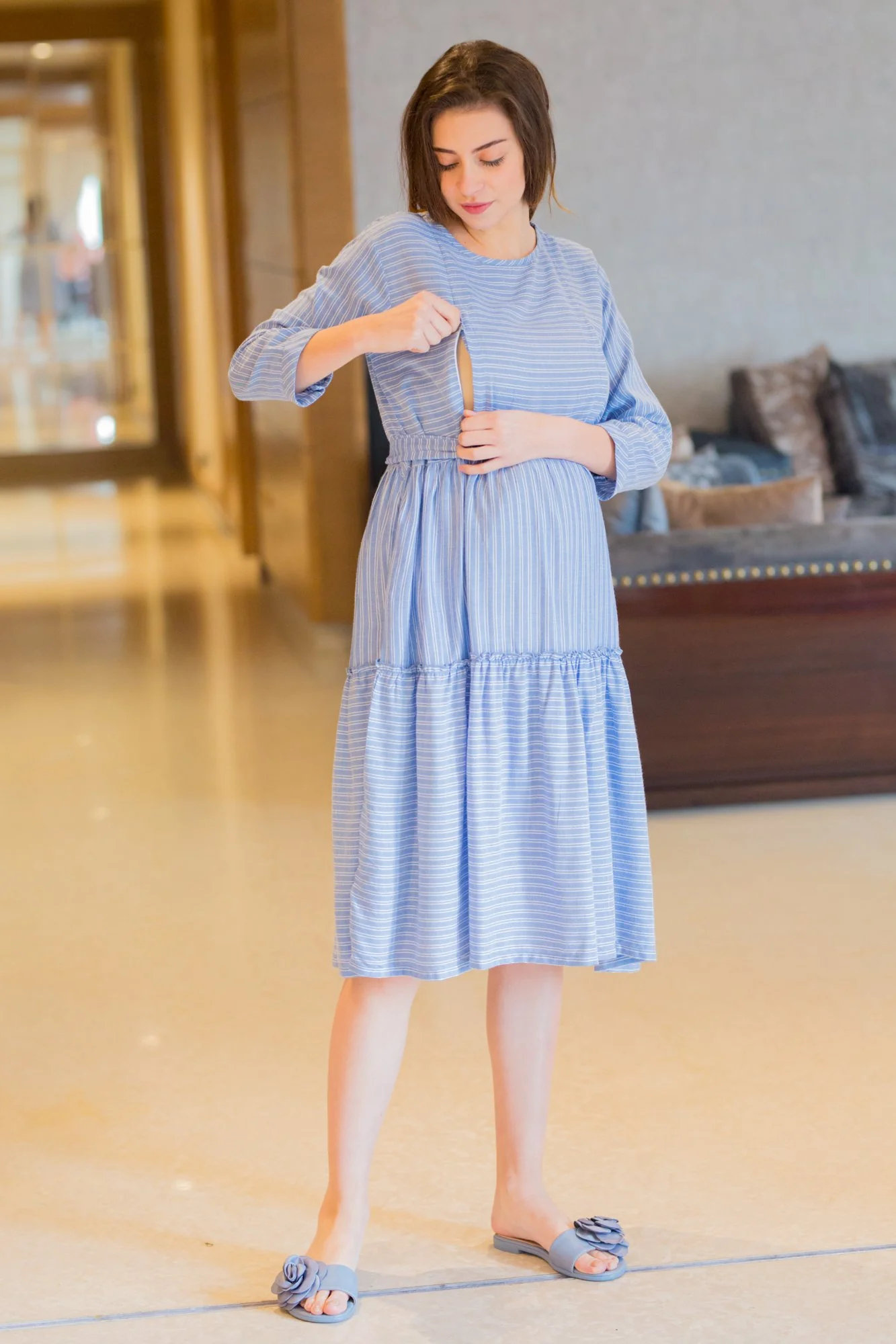 Arctic Striped Maternity & Nursing Dress - Chenance