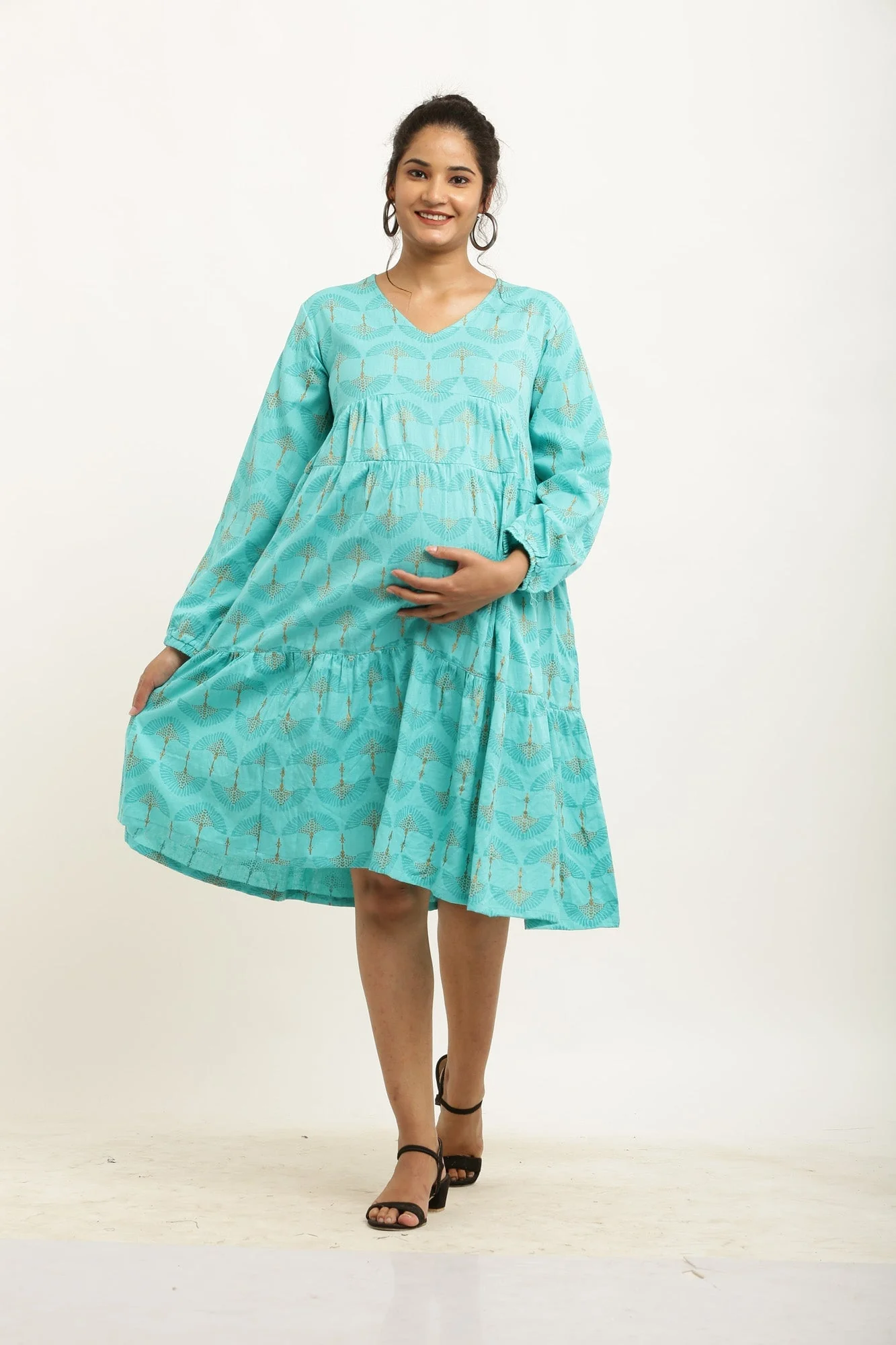 Aqua Blue Floral Maternity & Nursing Layered Dress - Chenance
