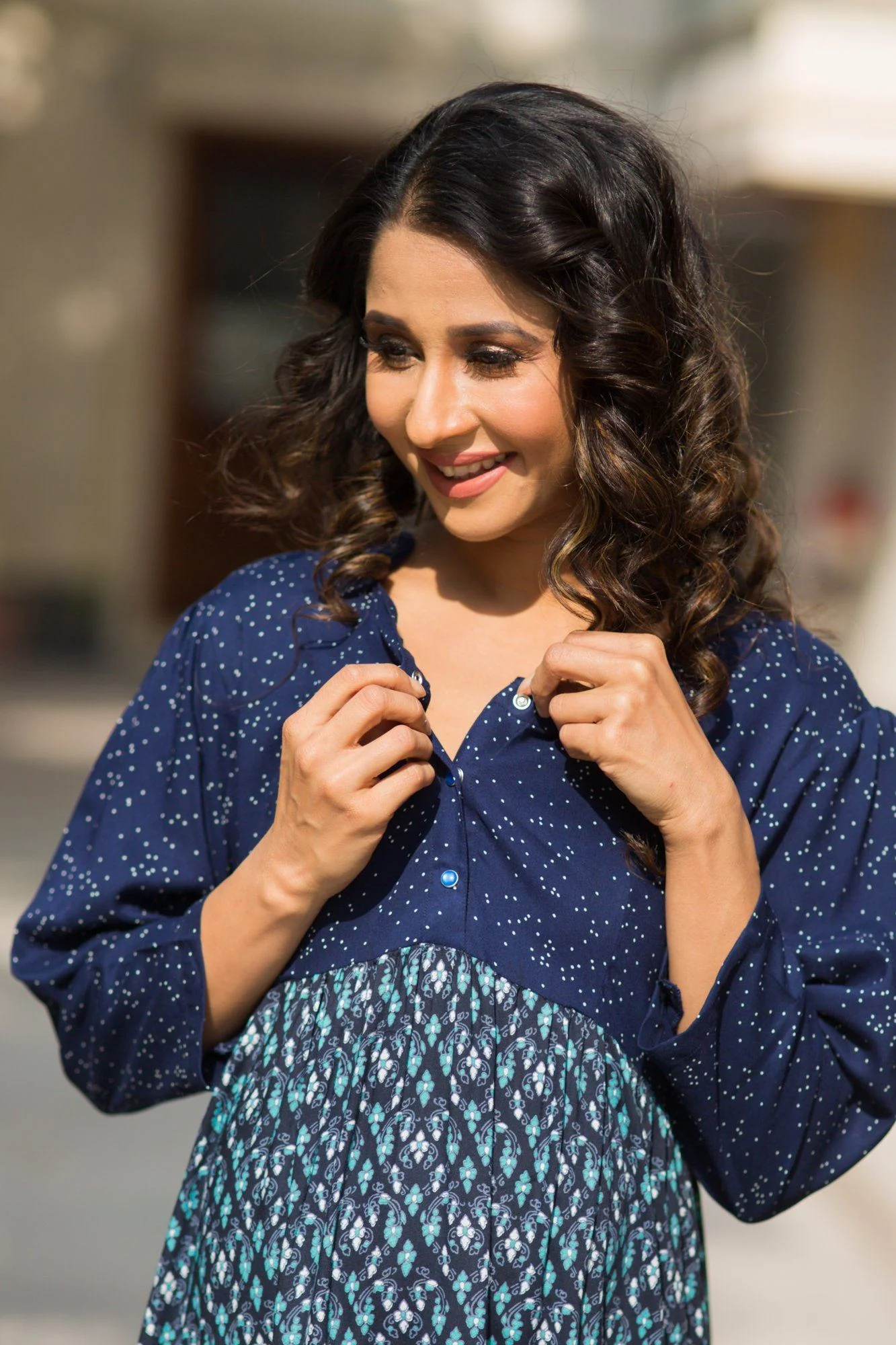 Printed Layered Long Maternity and Nursing Kurta - Chenance