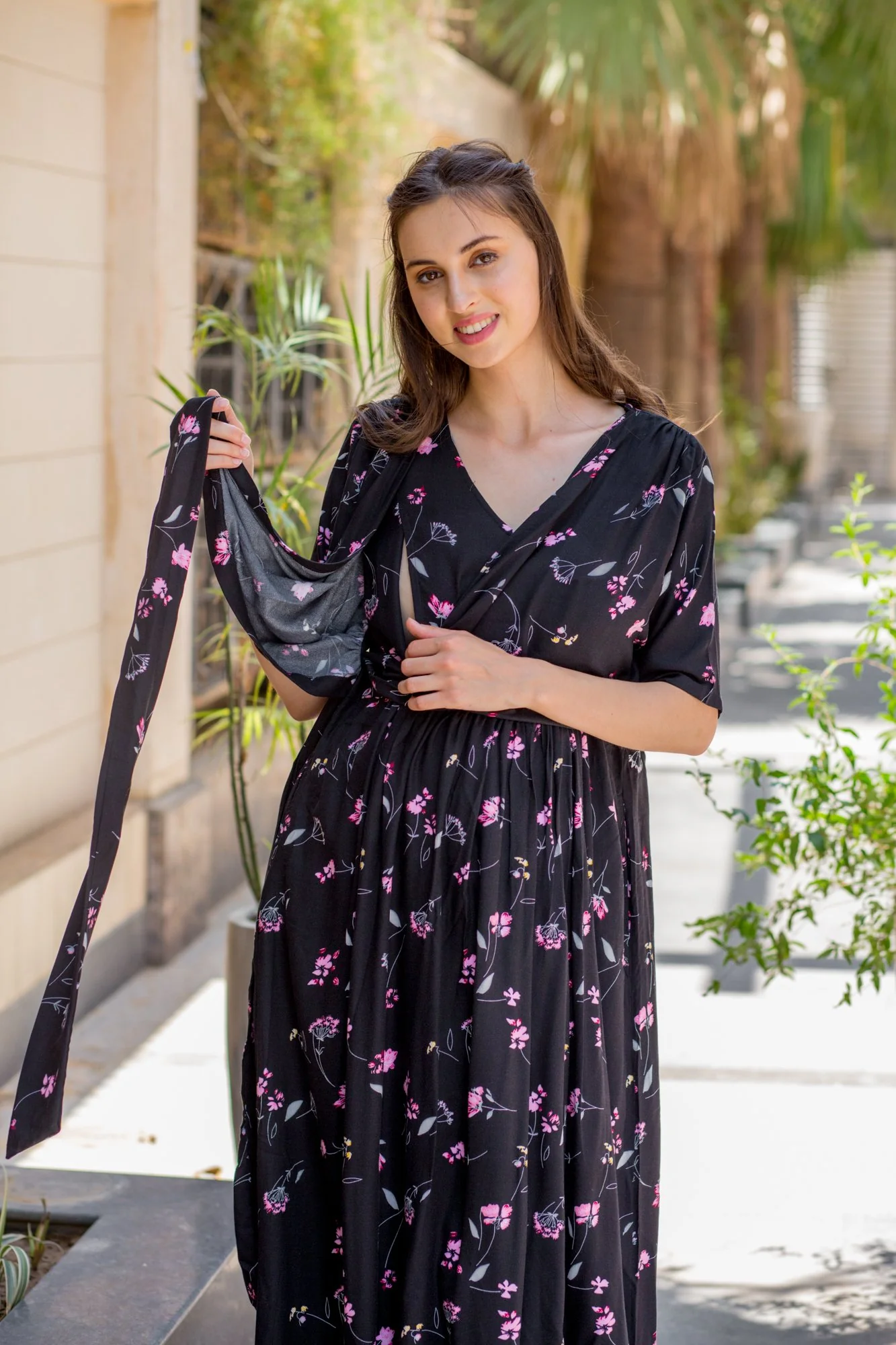 Midnight Floral High-Low Maternity & Nursing Wrap Dress - Chenance