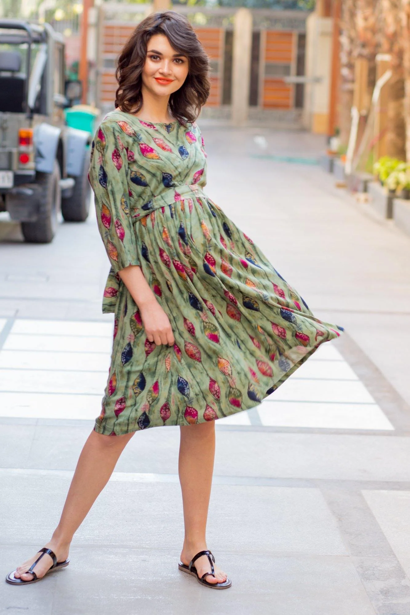 Soft Leafy Green Maternity & Nursing Dress - Chenance