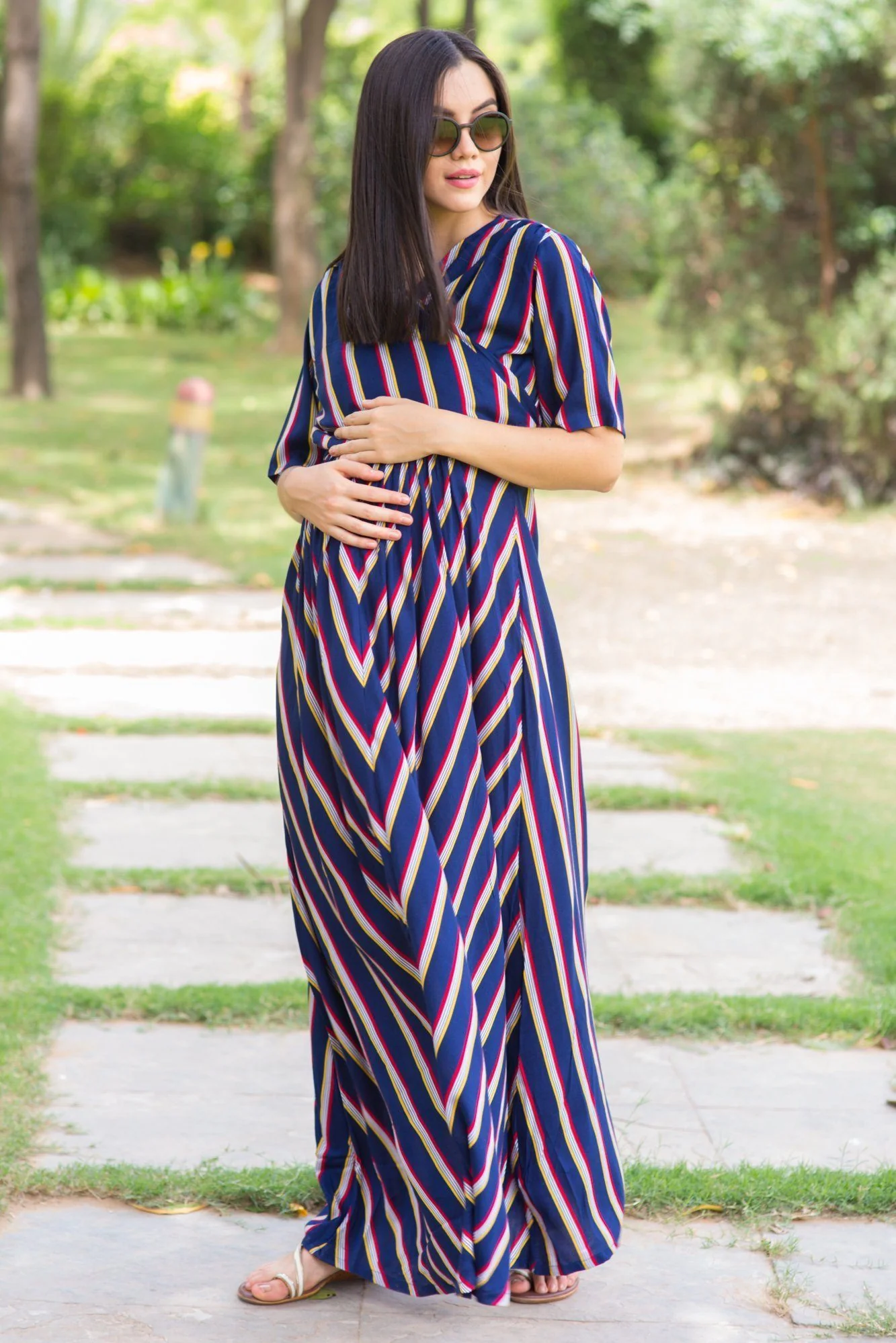 Nautical Striped Maternity & Nursing Wrap Dress - Chenance