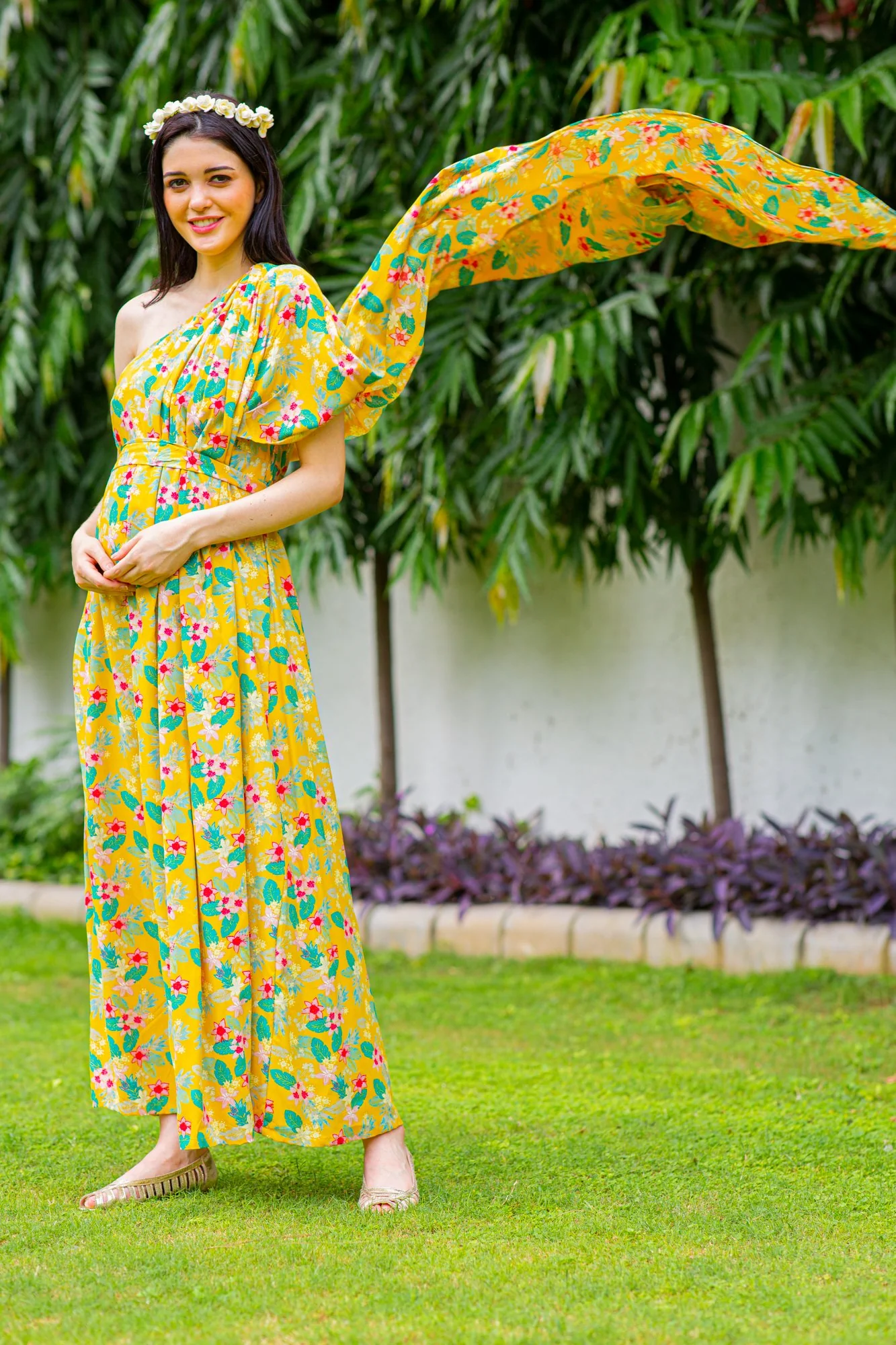 Luxe Cheery One Shoulder Floral Maternity Gown - Chenance