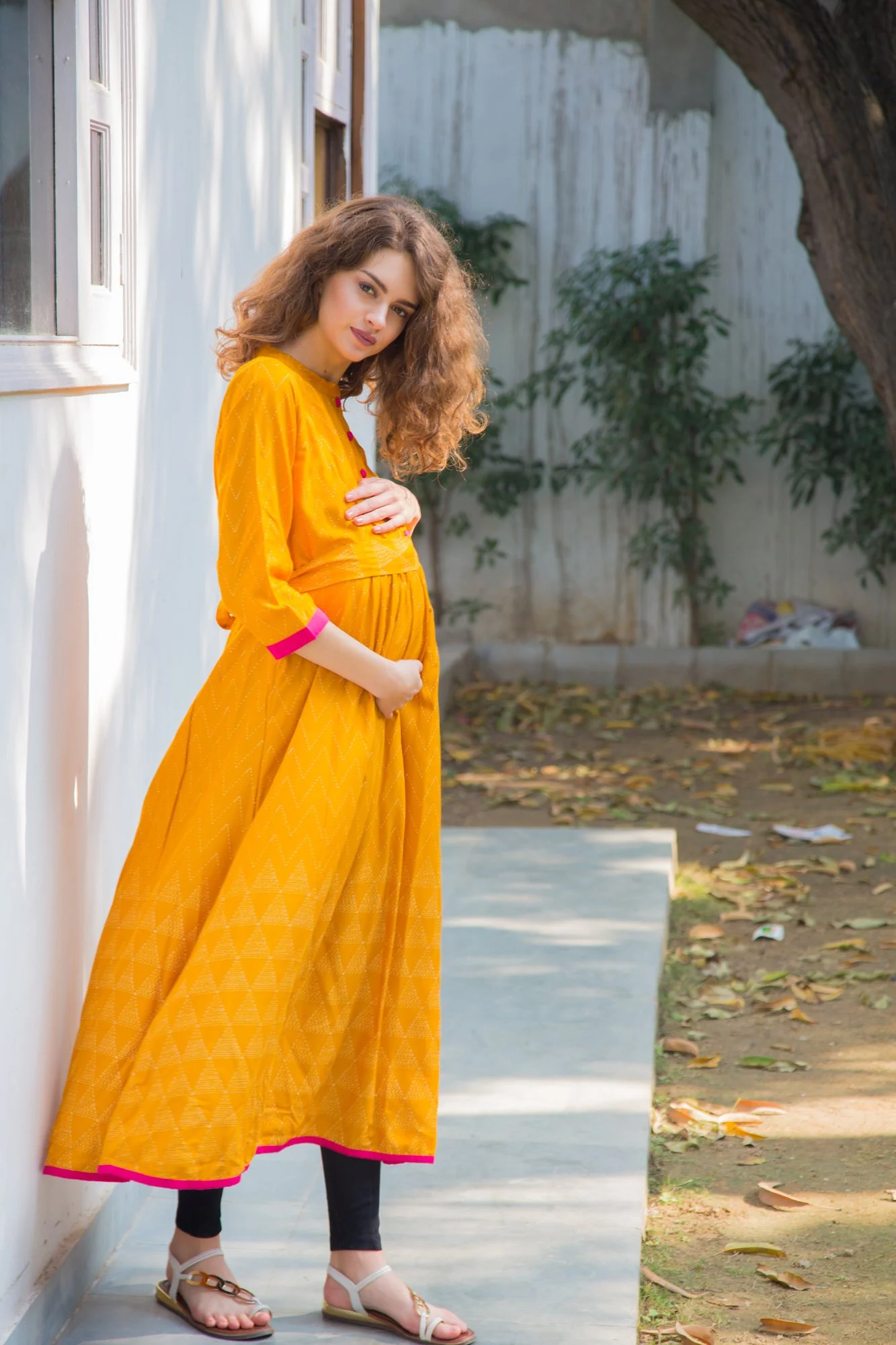 Mustard Yellow & Fuscia  Maternity & Nursing Kurta - Chenance
