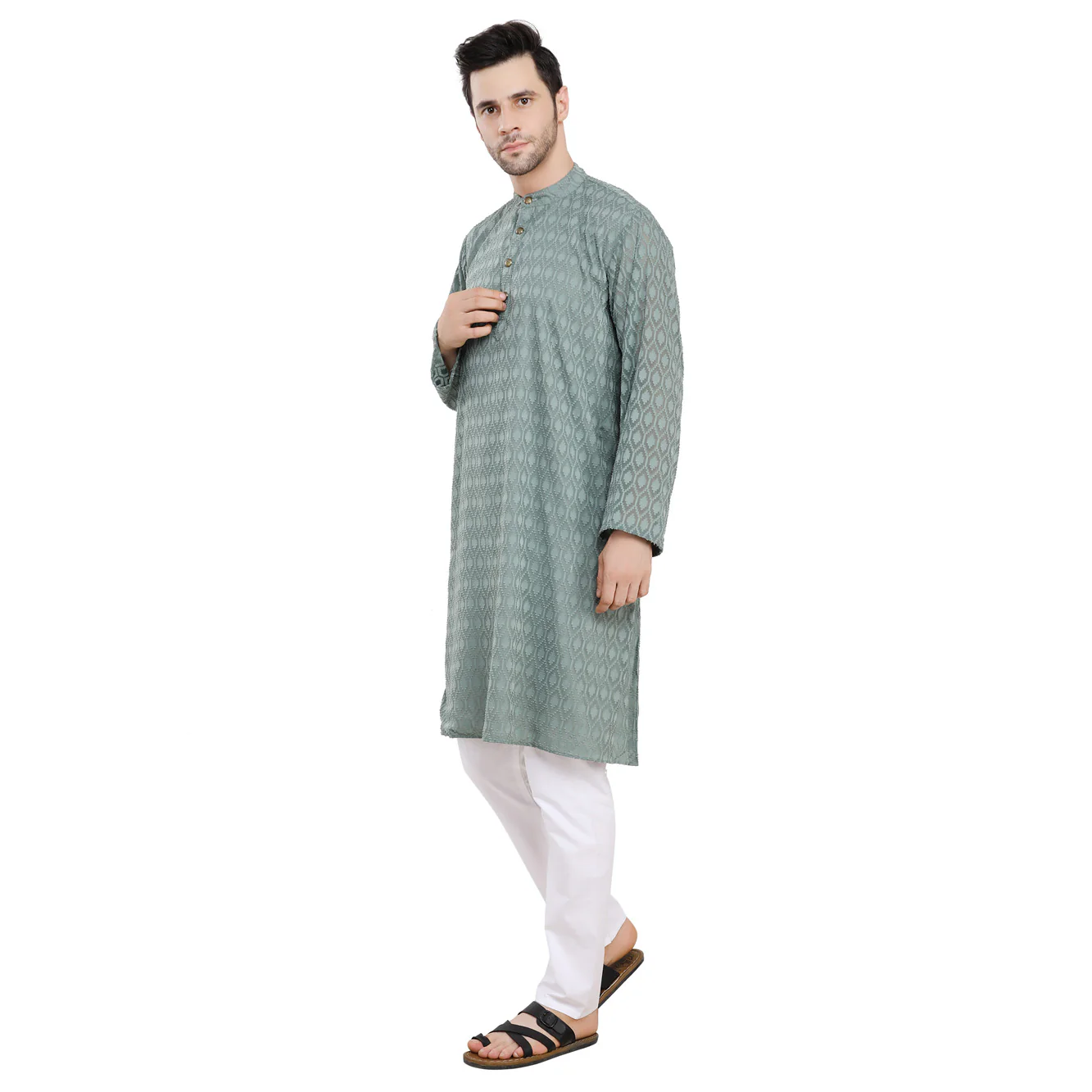 Men Classic Textured Grey Kurta - Chenance