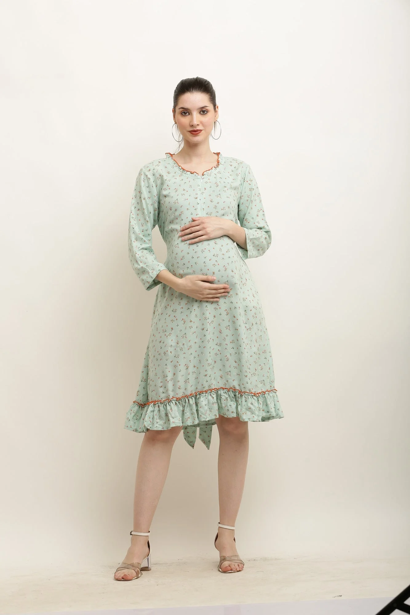 Homey Mint Floral Maternity & Nursing Night Dress - Chenance