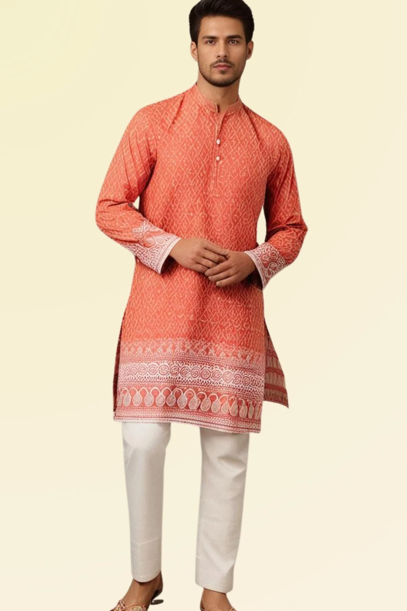 Men Cheery Peach Kurta Sets (2pc) - Chenance