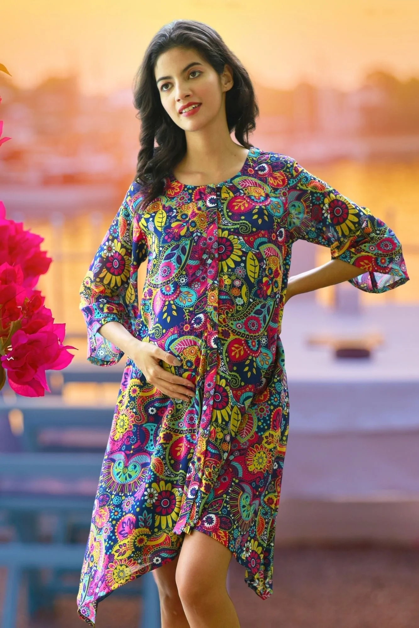 Jolly Multicolor Maternity & Nursing Shirt Dress - Chenance