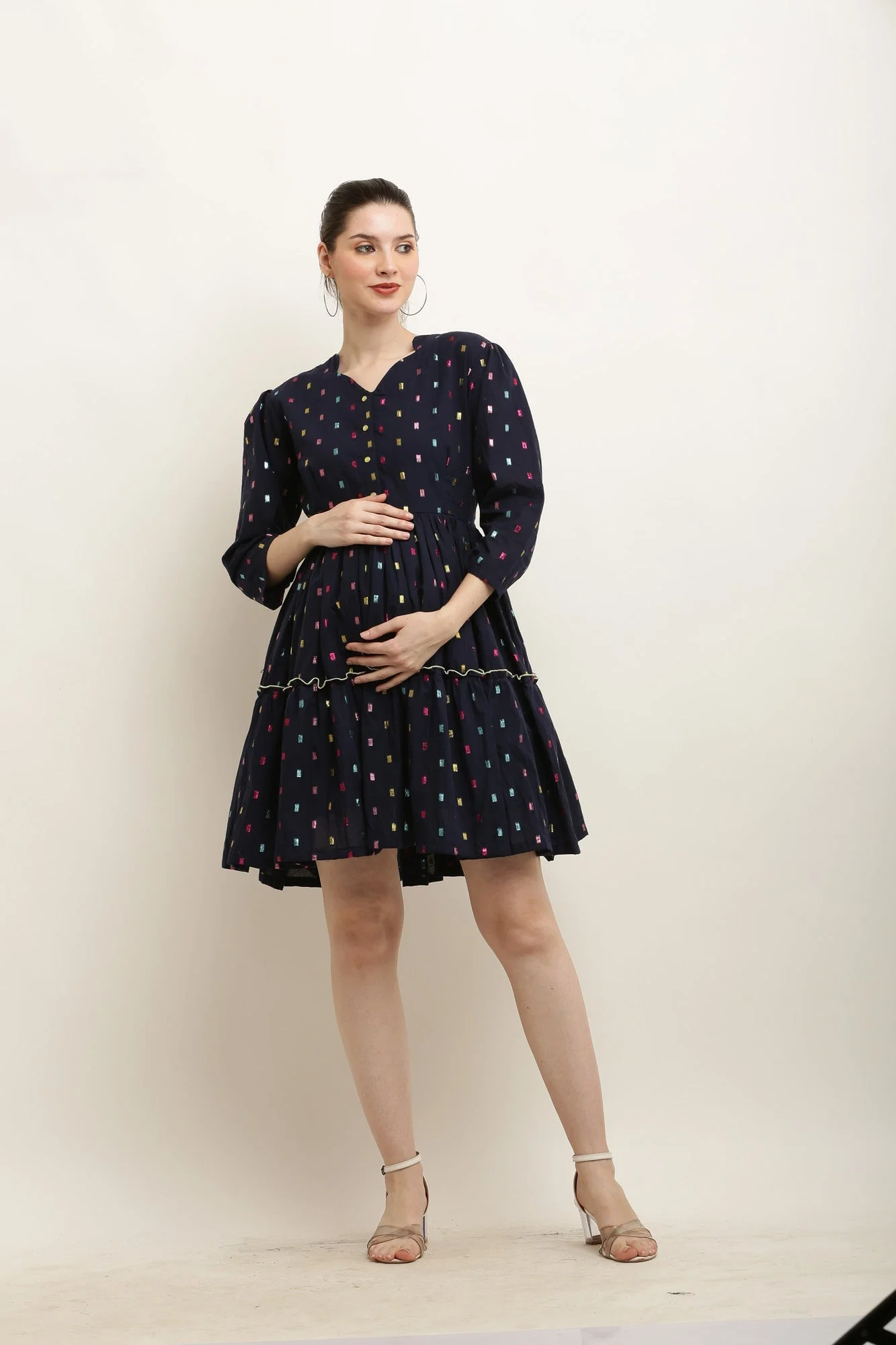 Chirpy Colorful Midnight Blue Maternity & Nursing Dress - Chenance