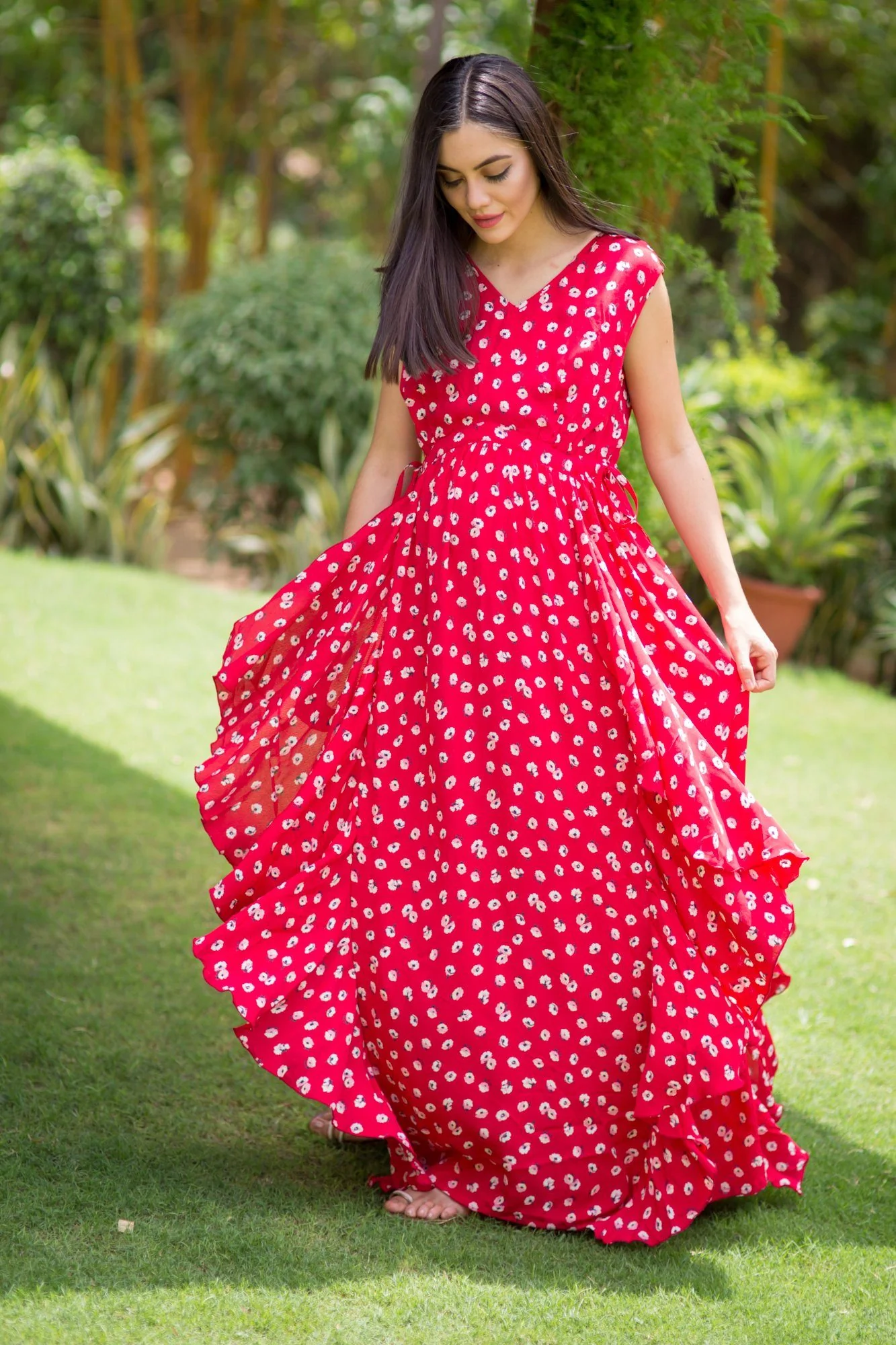 Luxe Cherry Red Floral Maternity Dress - Chenance