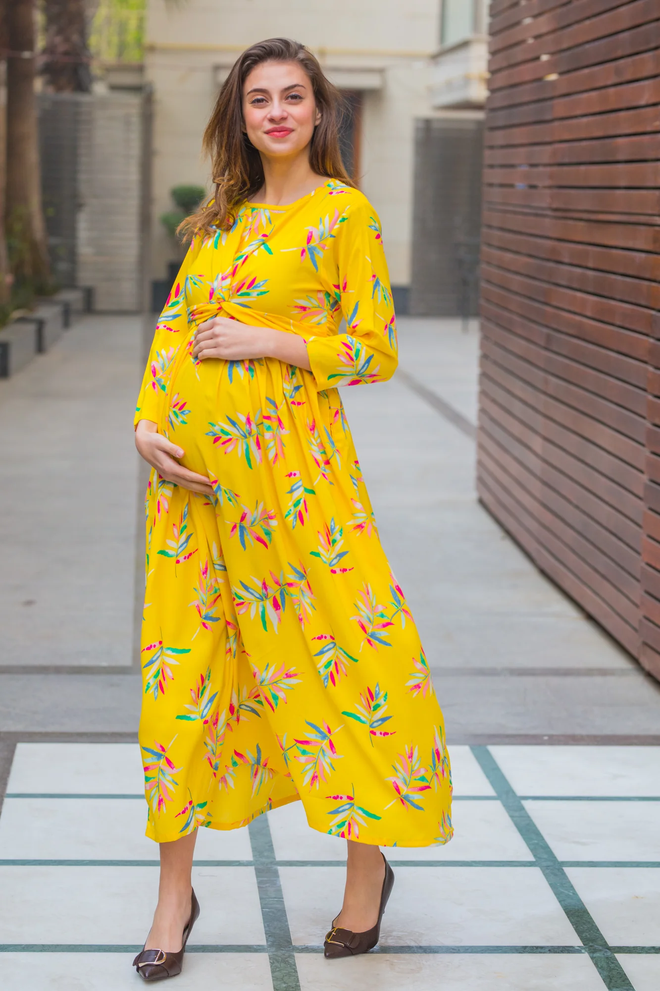 Daffodil Floral Maternity Knot Dress - Chenance