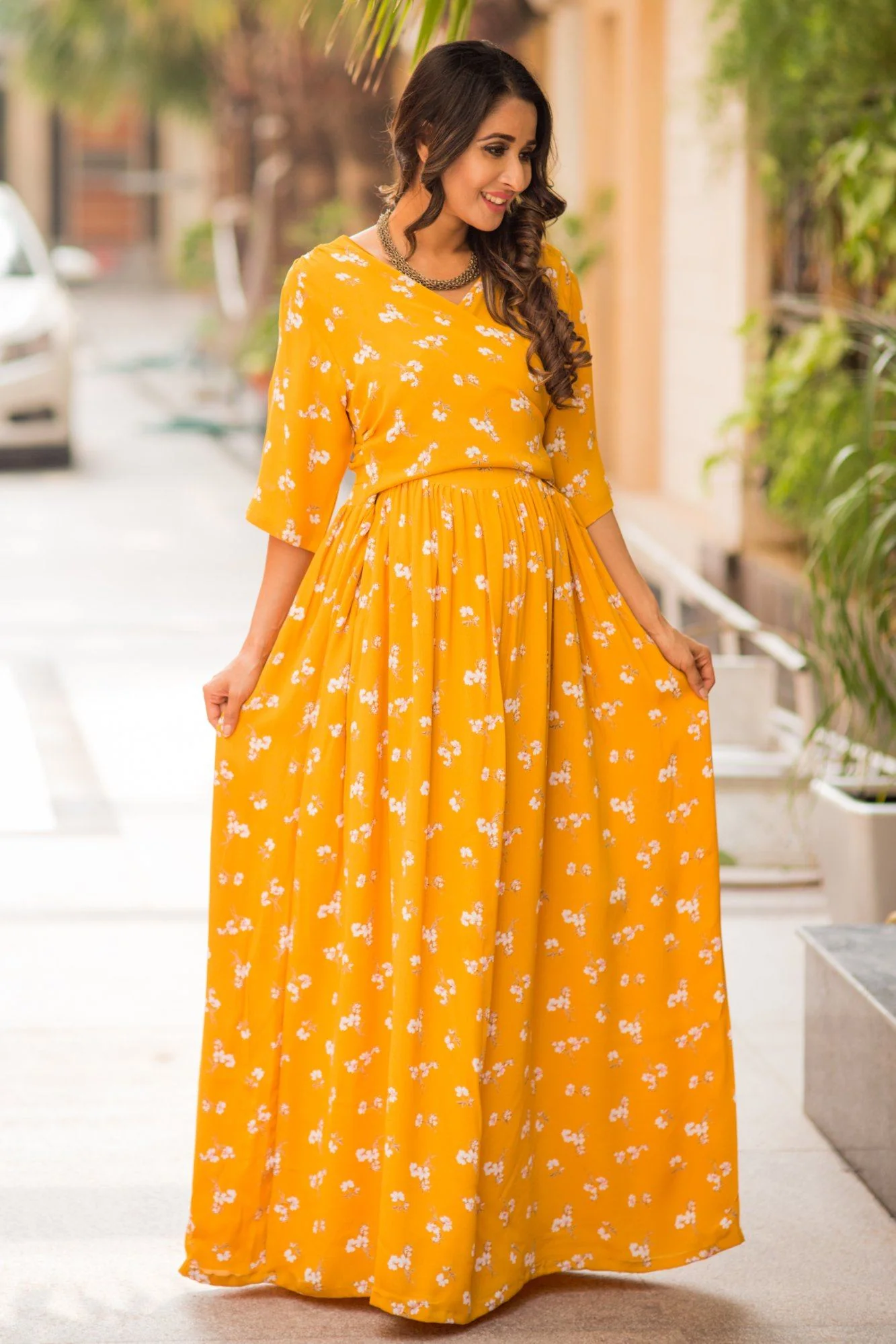 Sunrise Yellow Floral Maternity & Nursing Wrap Dress - Chenance