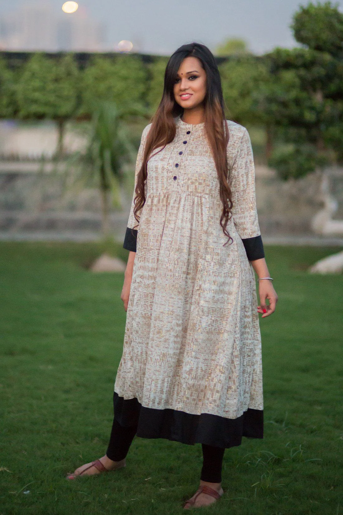White and Gold Maternity & Nursing Kurta - Chenance