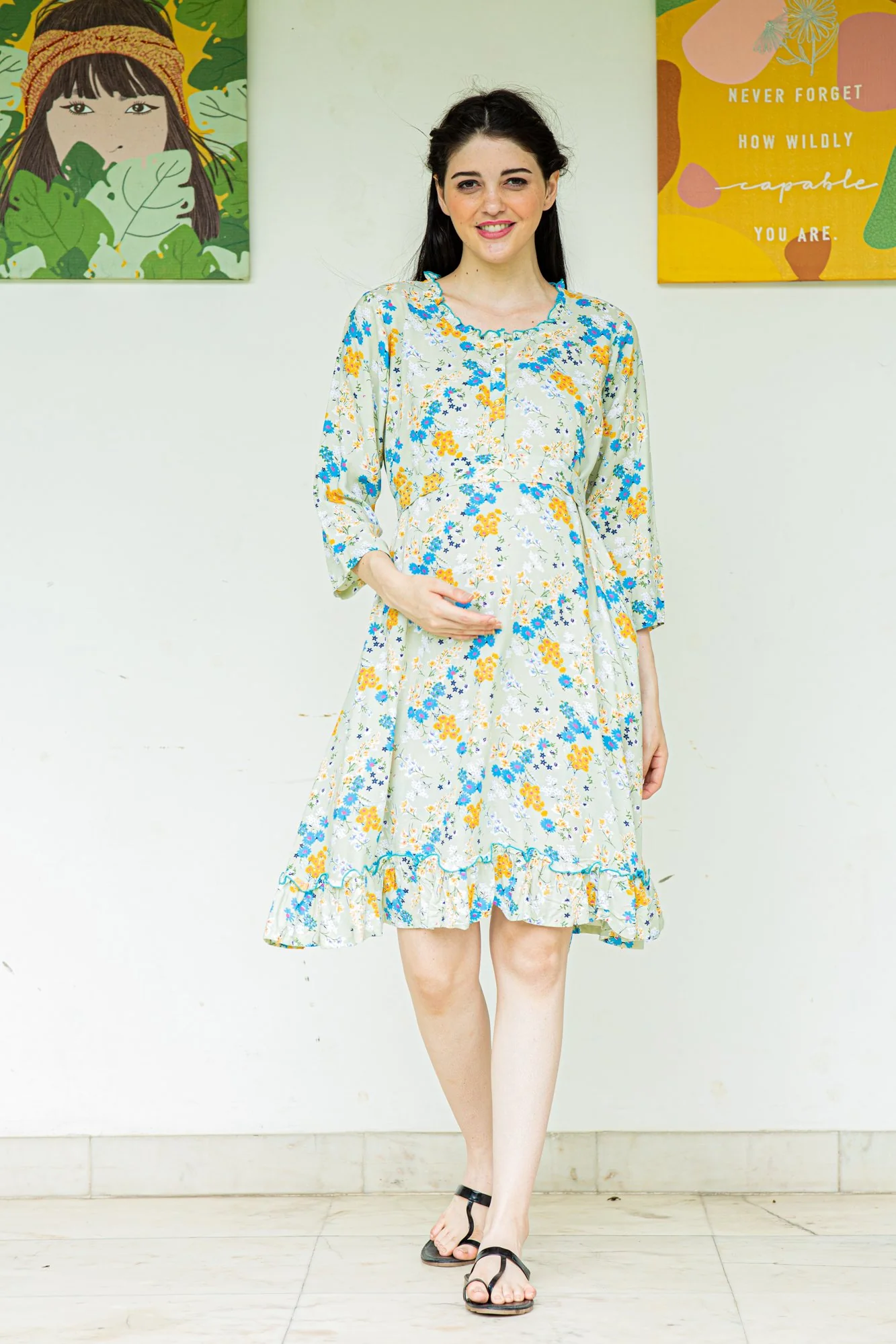 Breezy Mint Maternity & Nursing Night Dress - Chenance