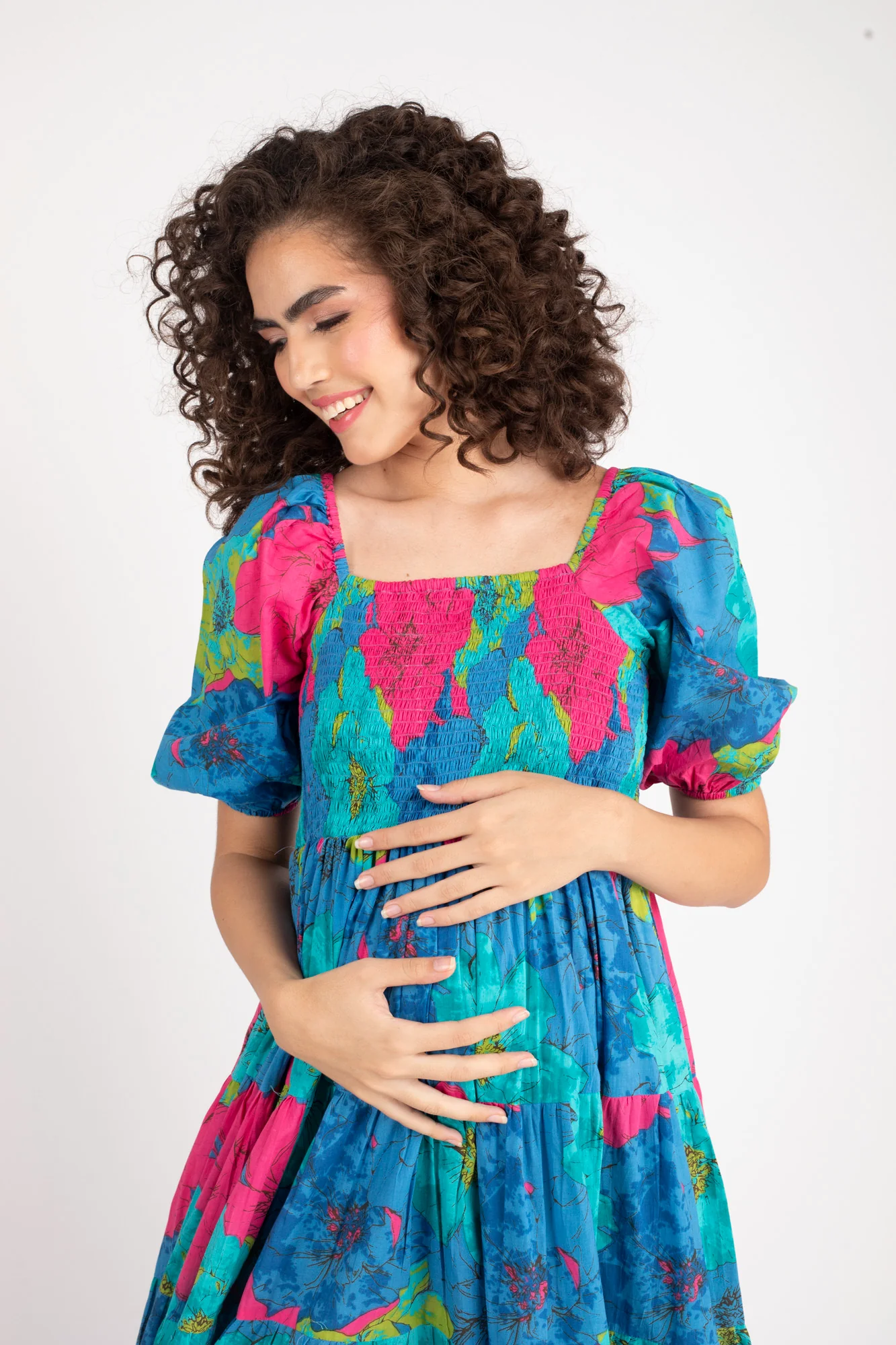 Breezy Sea Blue Maternity Dress (100% Cotton) - Chenance