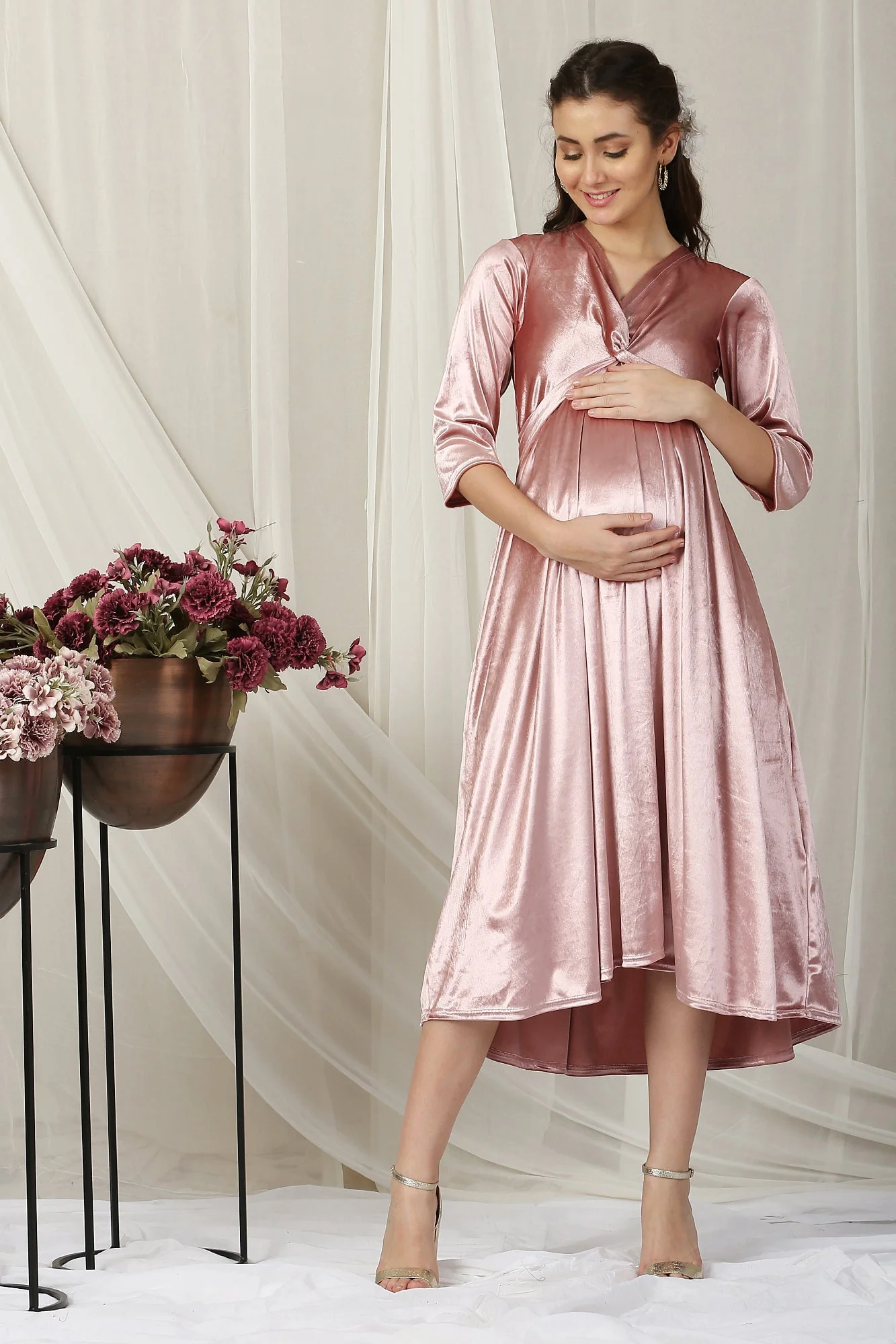 Royal Peach Velvet Knot Dress - Chenance