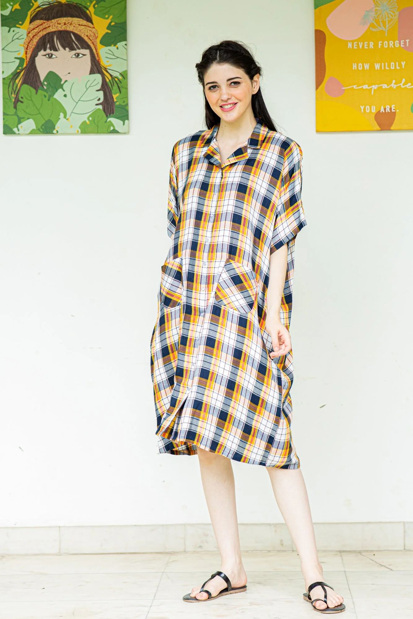 Relaxing Plaid Maternity & Nursing Night Dress - Chenance