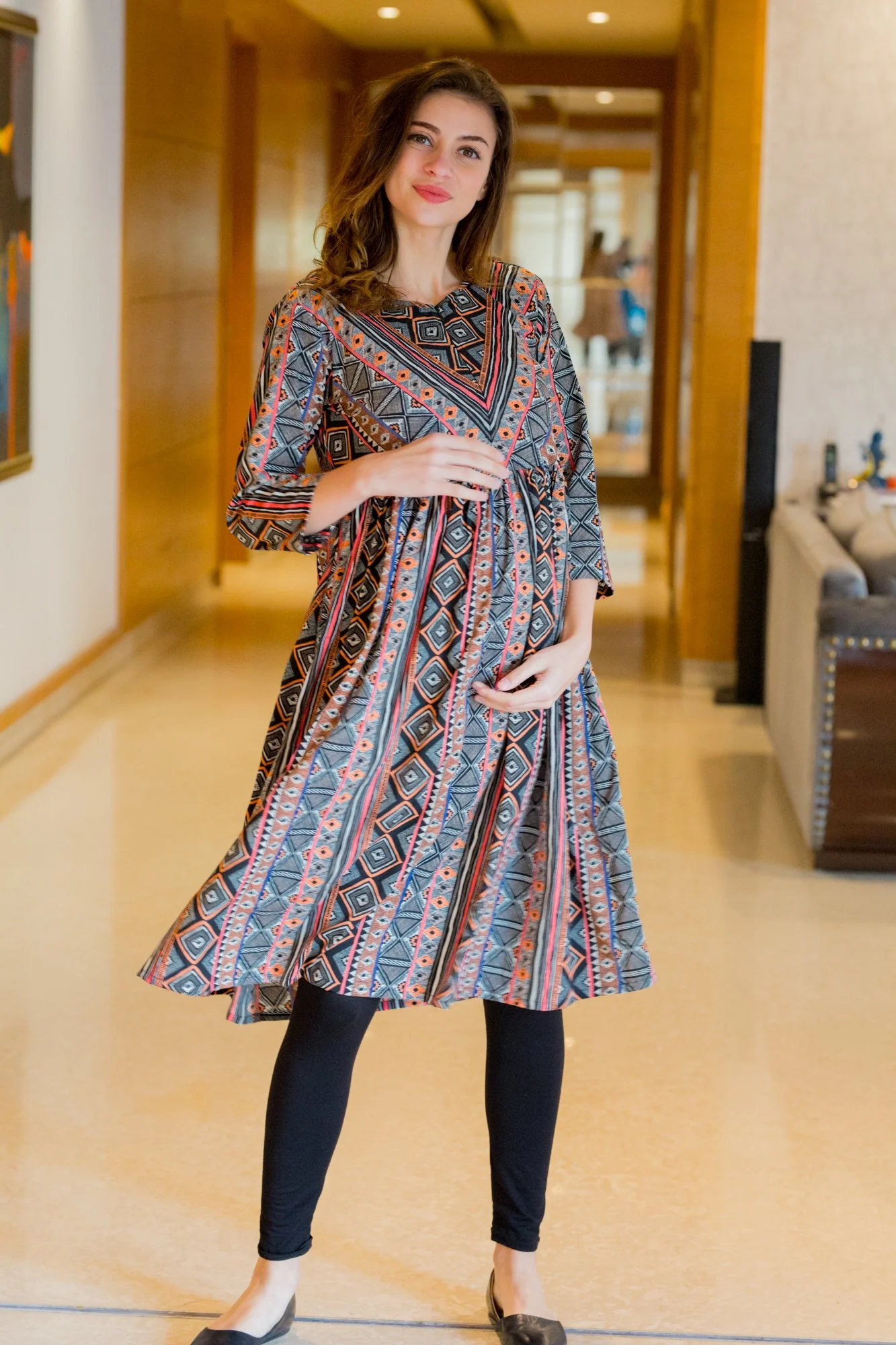 Aztec Striped Maternity & Nursing Dress - Chenance