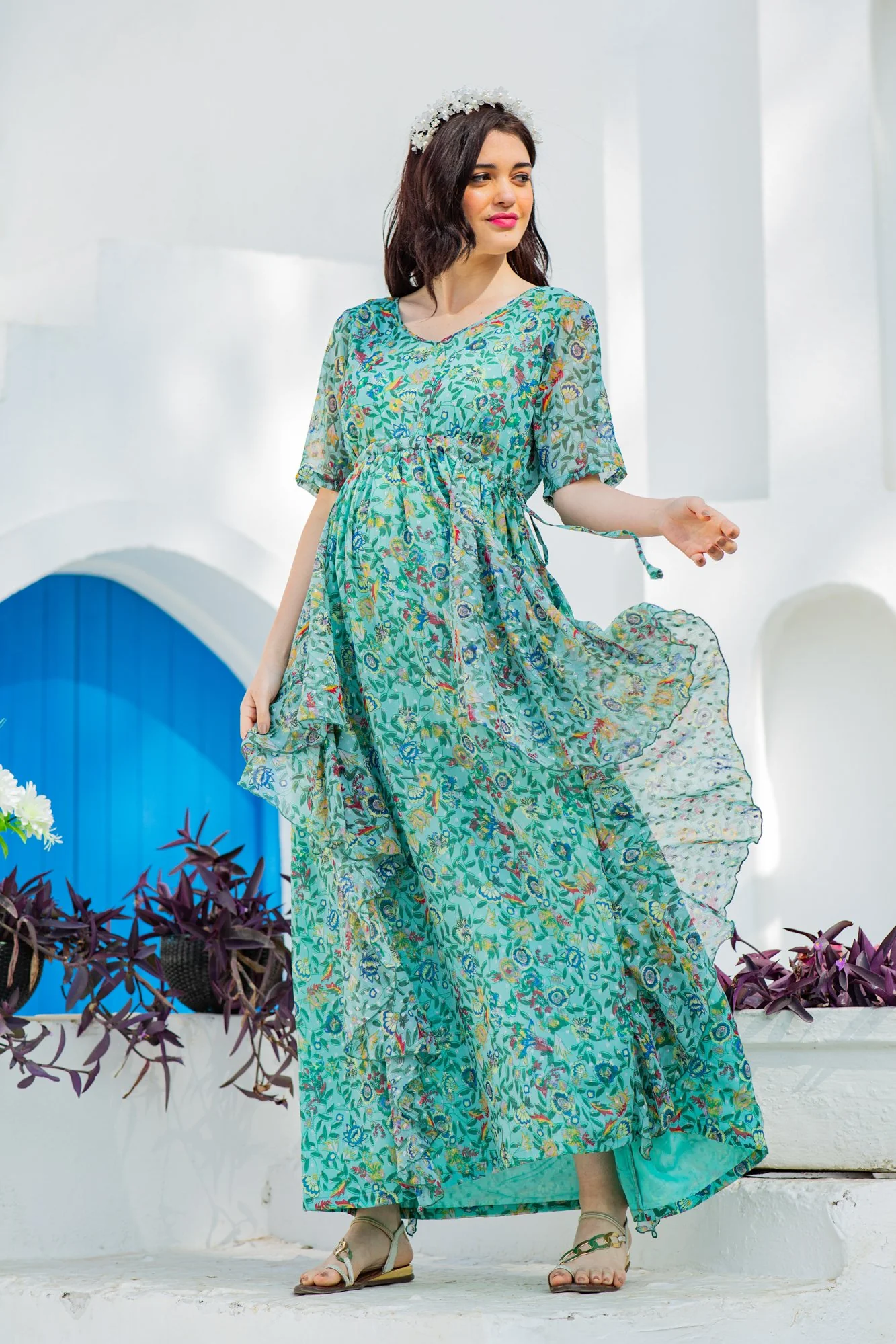 Mint Sage Paisley Maternity Flow Dress - Chenance