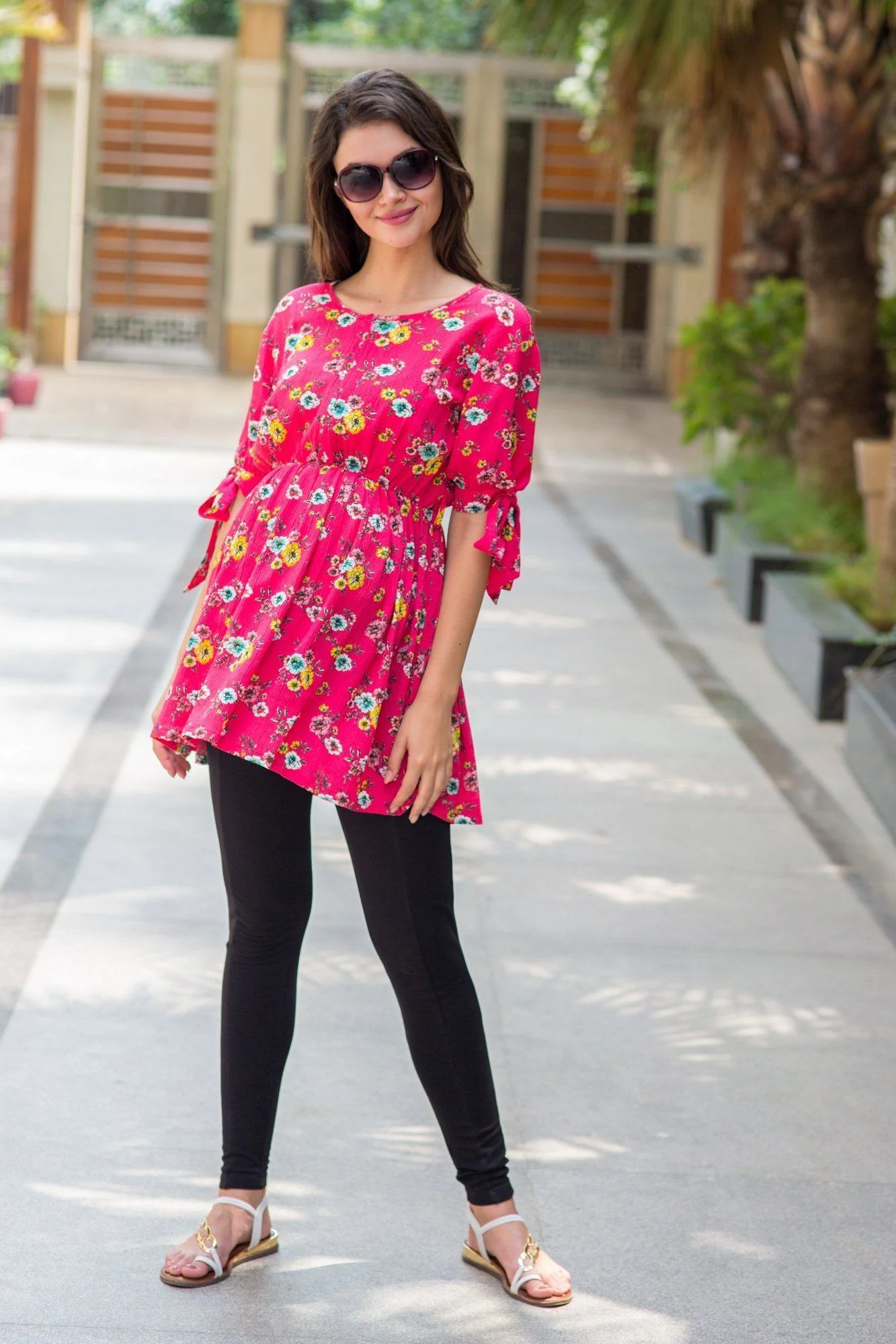 Pink Bow Tie Gathered Nursing Top - Chenance