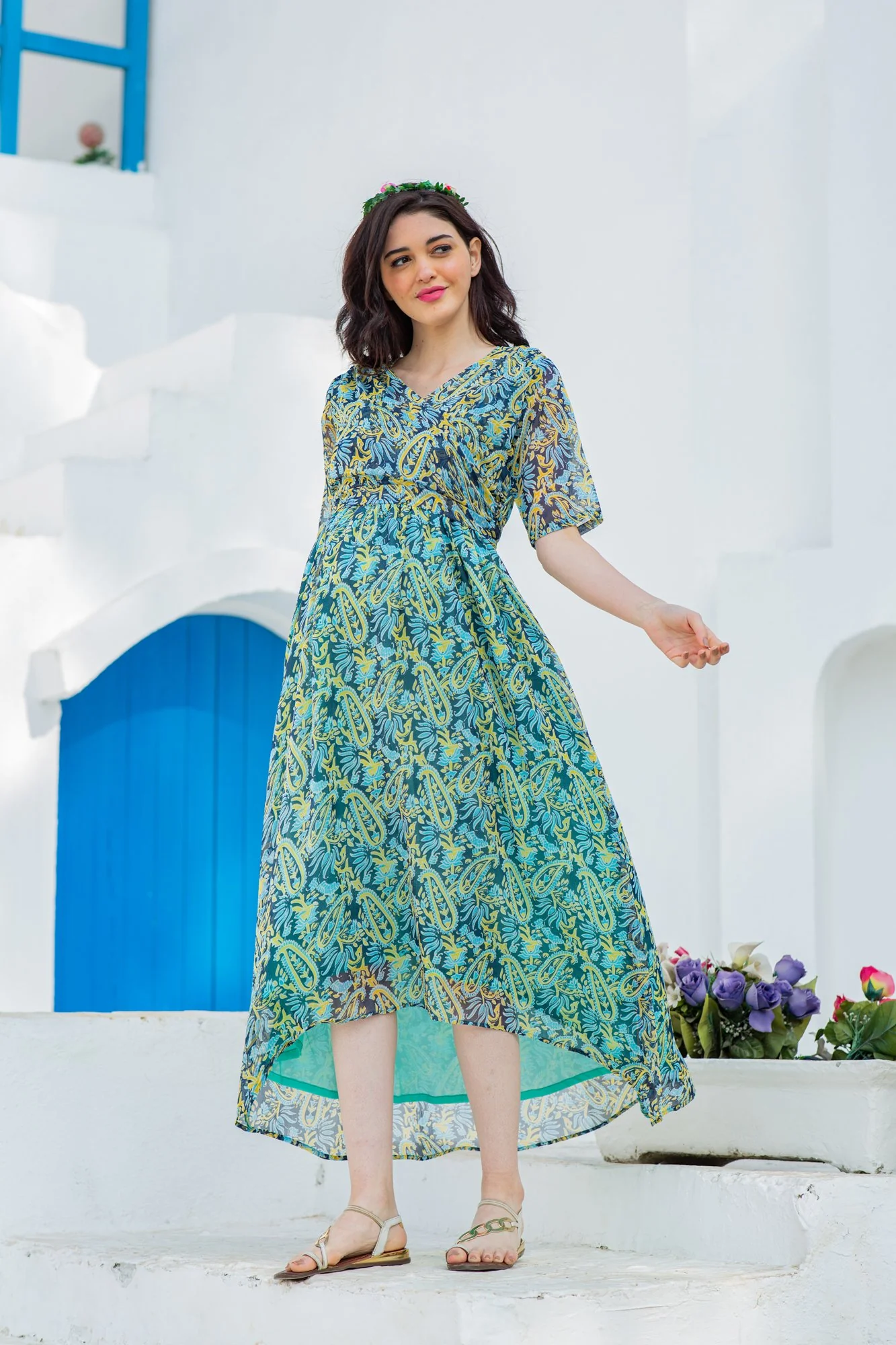 Midnight Paisley Maternity & Nursing Hi-Low Wrap Dress - Chenance