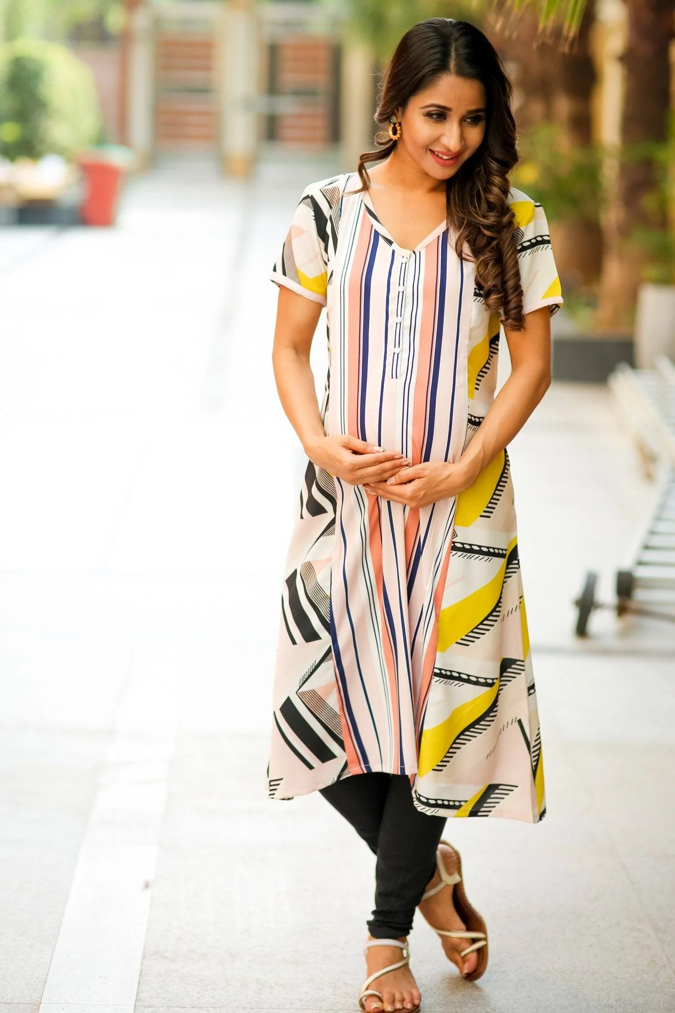 Happy Sunshine Geometric Maternity & Nursing Kurta - Chenance