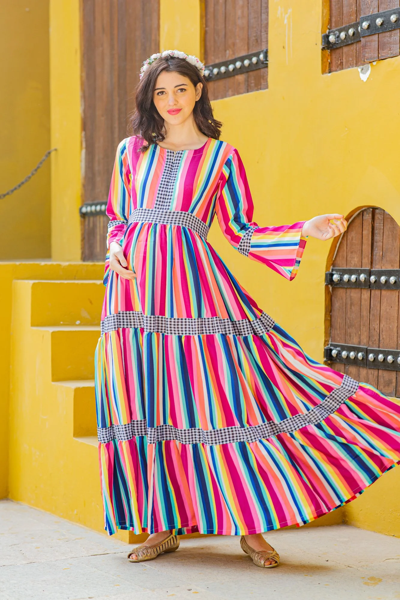 Vivacious Stripes Maternity & Nursing Dress - Chenance
