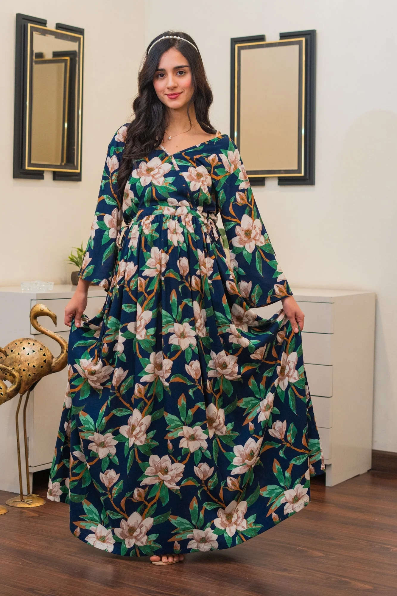 Indigo Midnight Blue Blossom Maternity & Nursing Maxi - Chenance