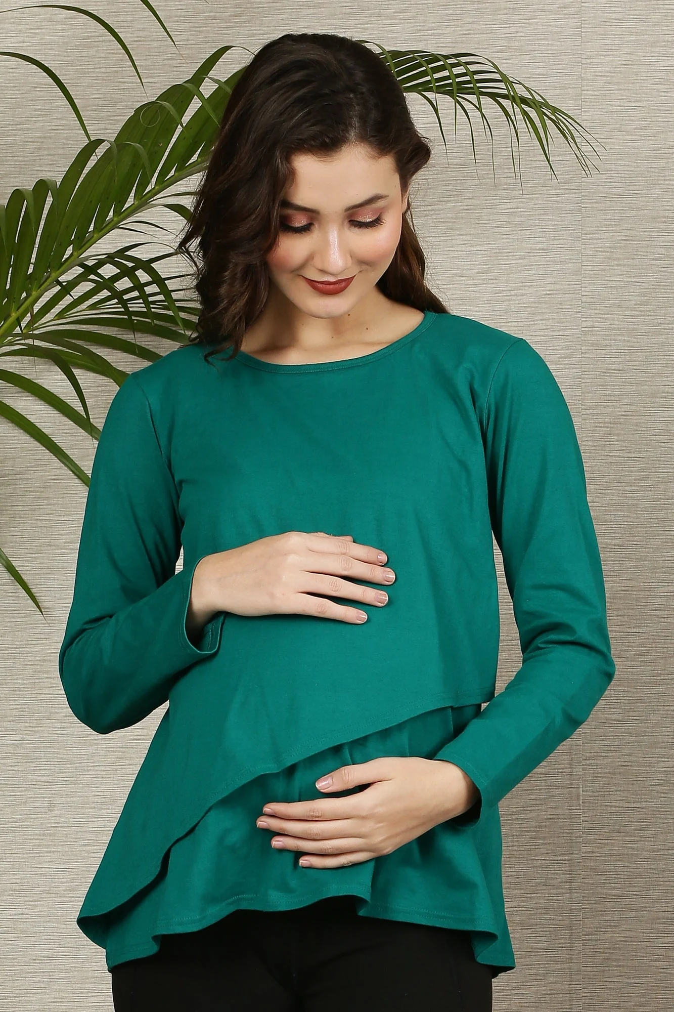Bottle Green Maternity & Nursing Flap Top - Chenance