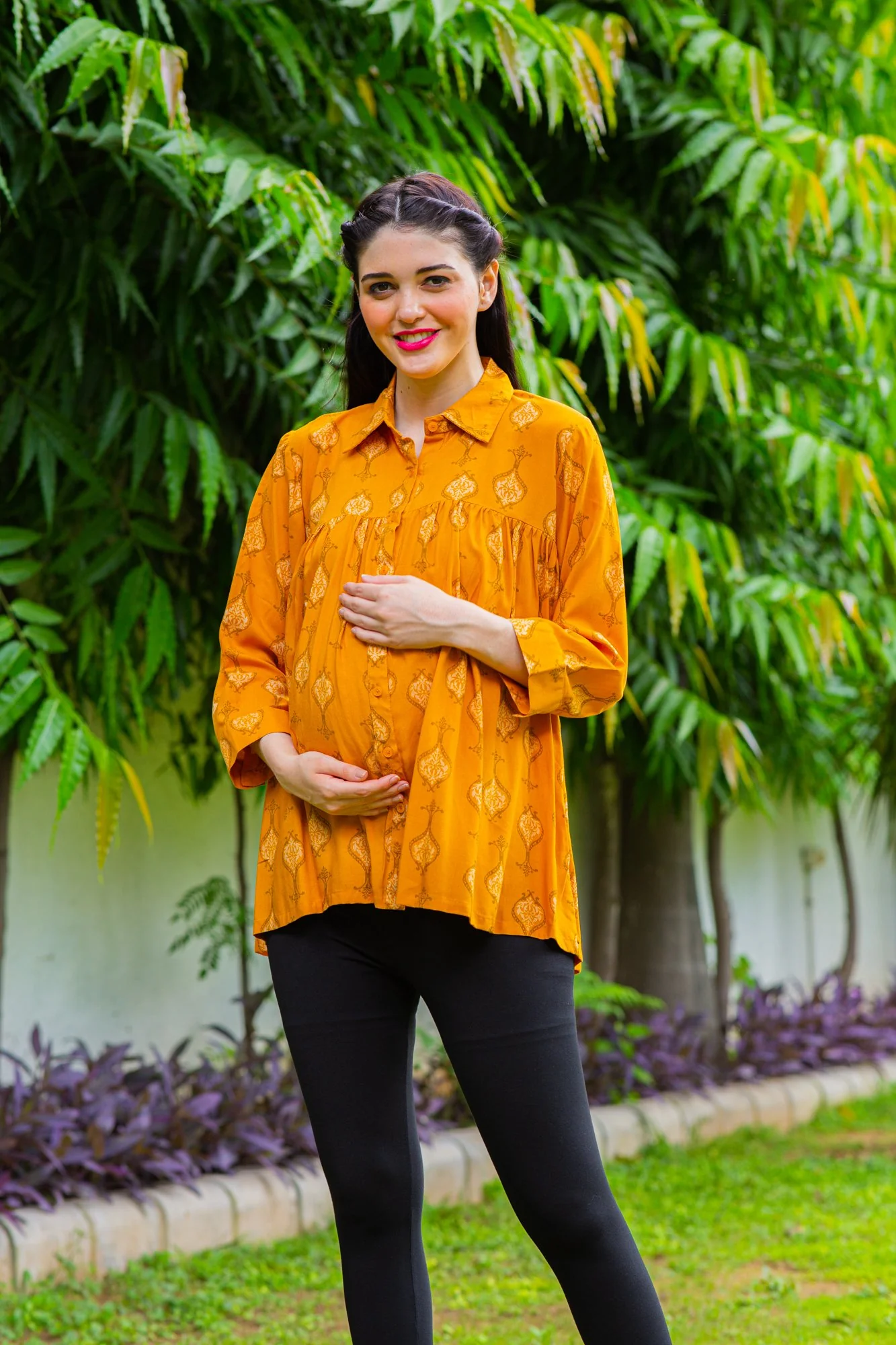 Dusky Yellow Gathered Maternity & Nursing Top - Chenance