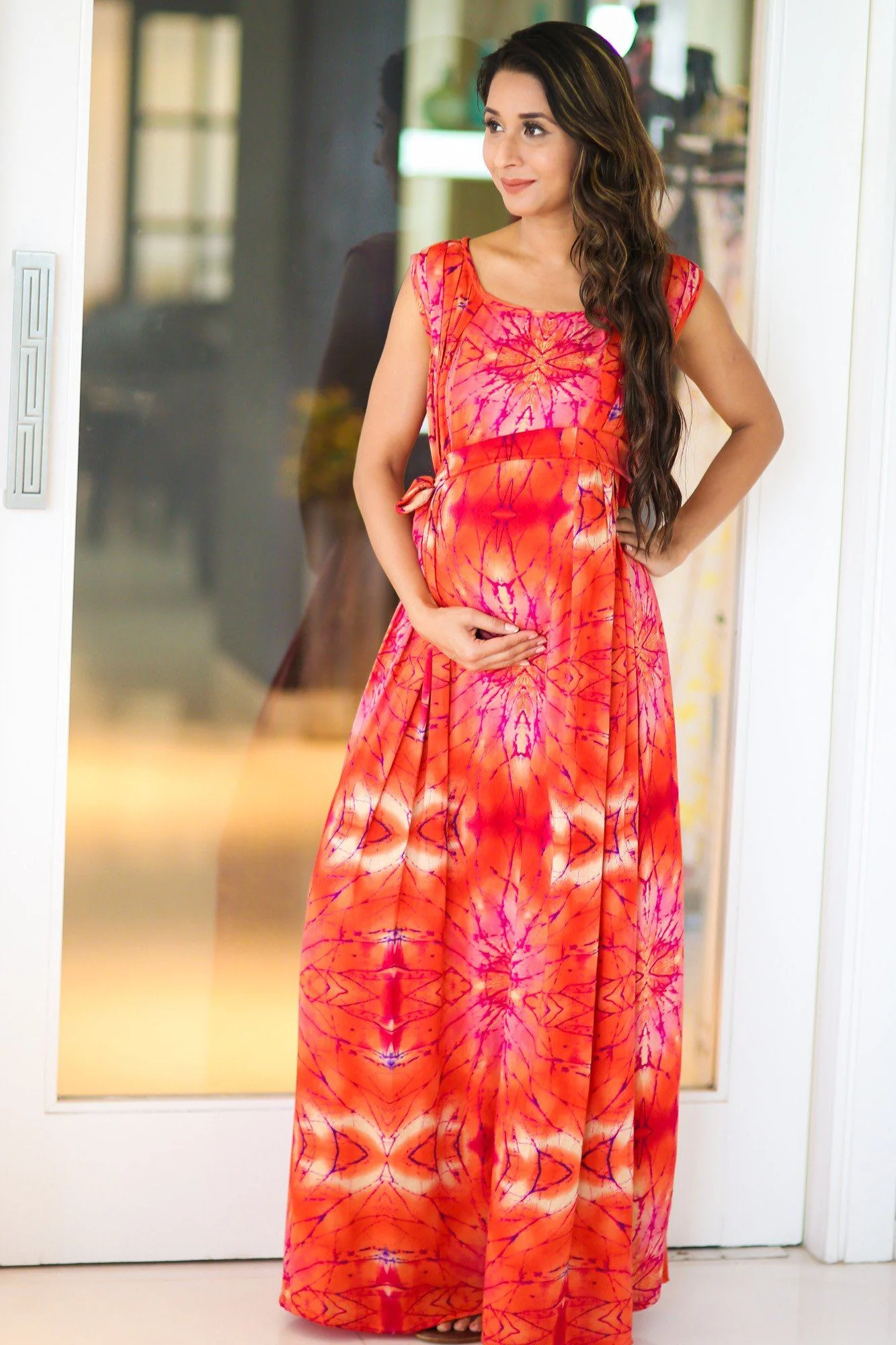 Orange Baltic Maternity & Nursing Maxi Dress - Chenance